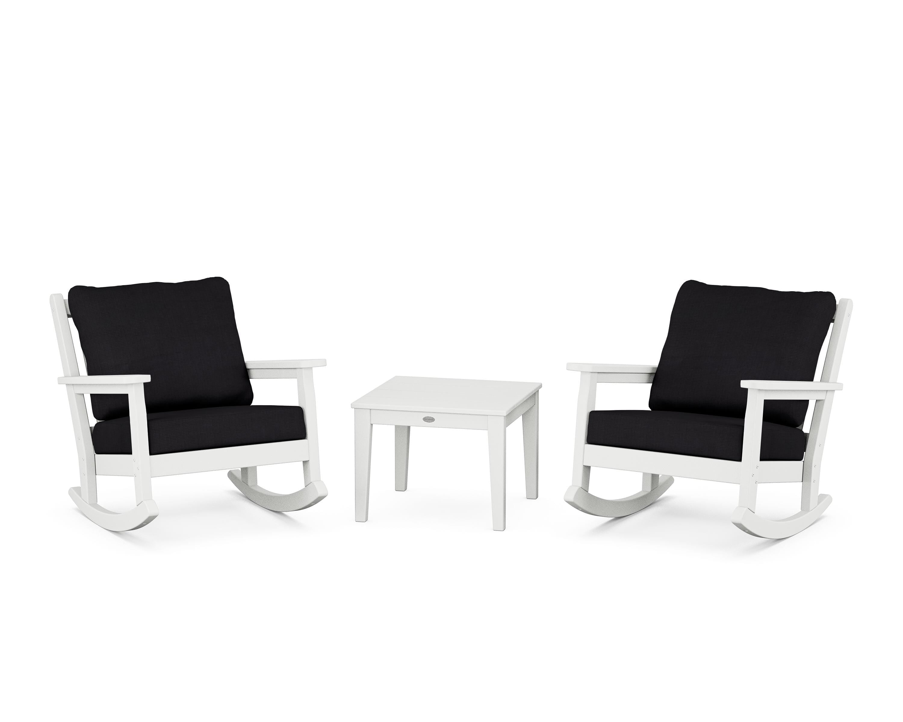 POLYWOOD Chippendale 3-Piece Deep Seating Rocker Set in White / Midnight Linen