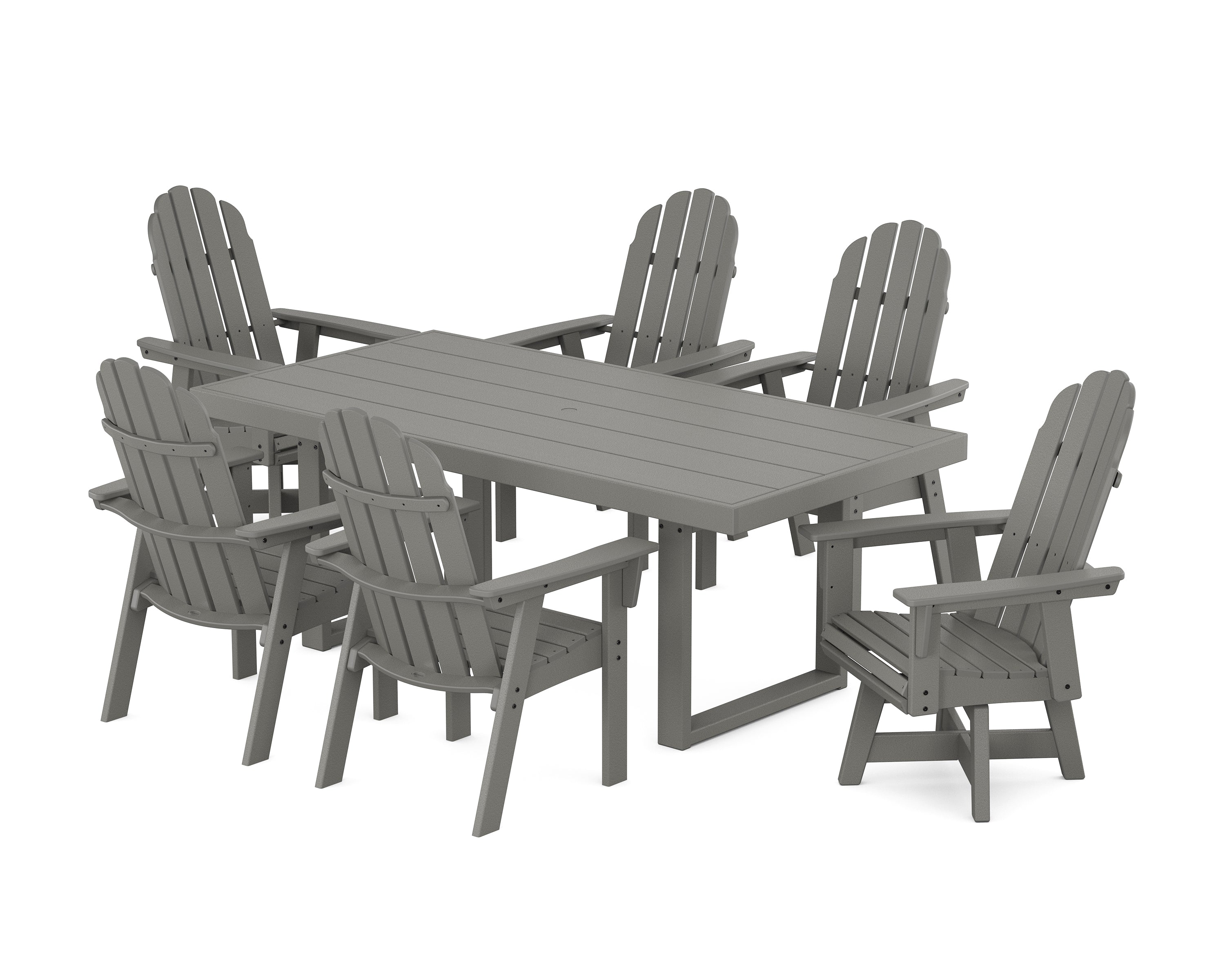 POLYWOOD® Vineyard Curveback Adirondack Swivel Chair 7-Piece Dining Set in Slate Grey