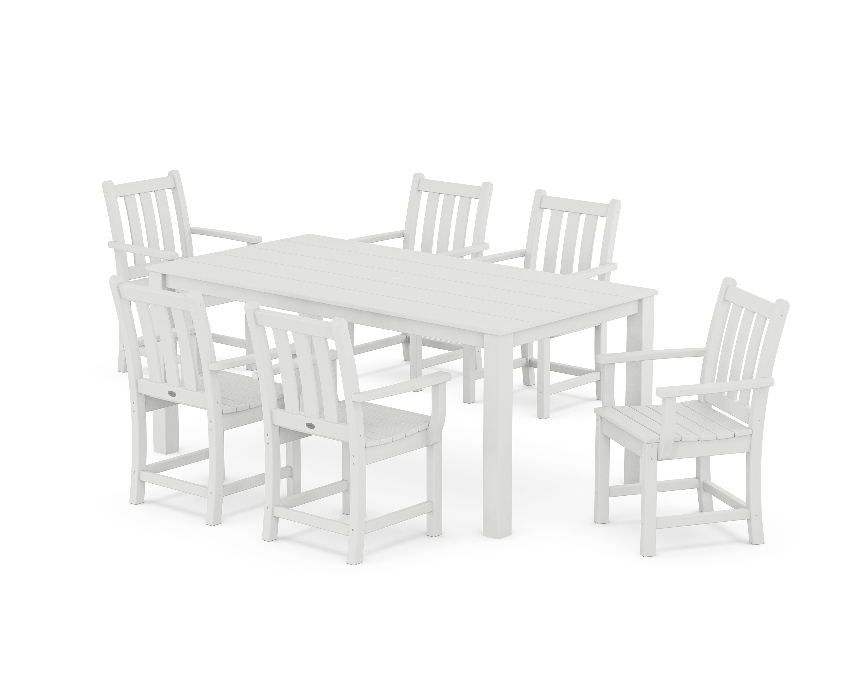 POLYWOOD® Traditional Garden Arm Chair 7-Piece Parsons Dining Set in White