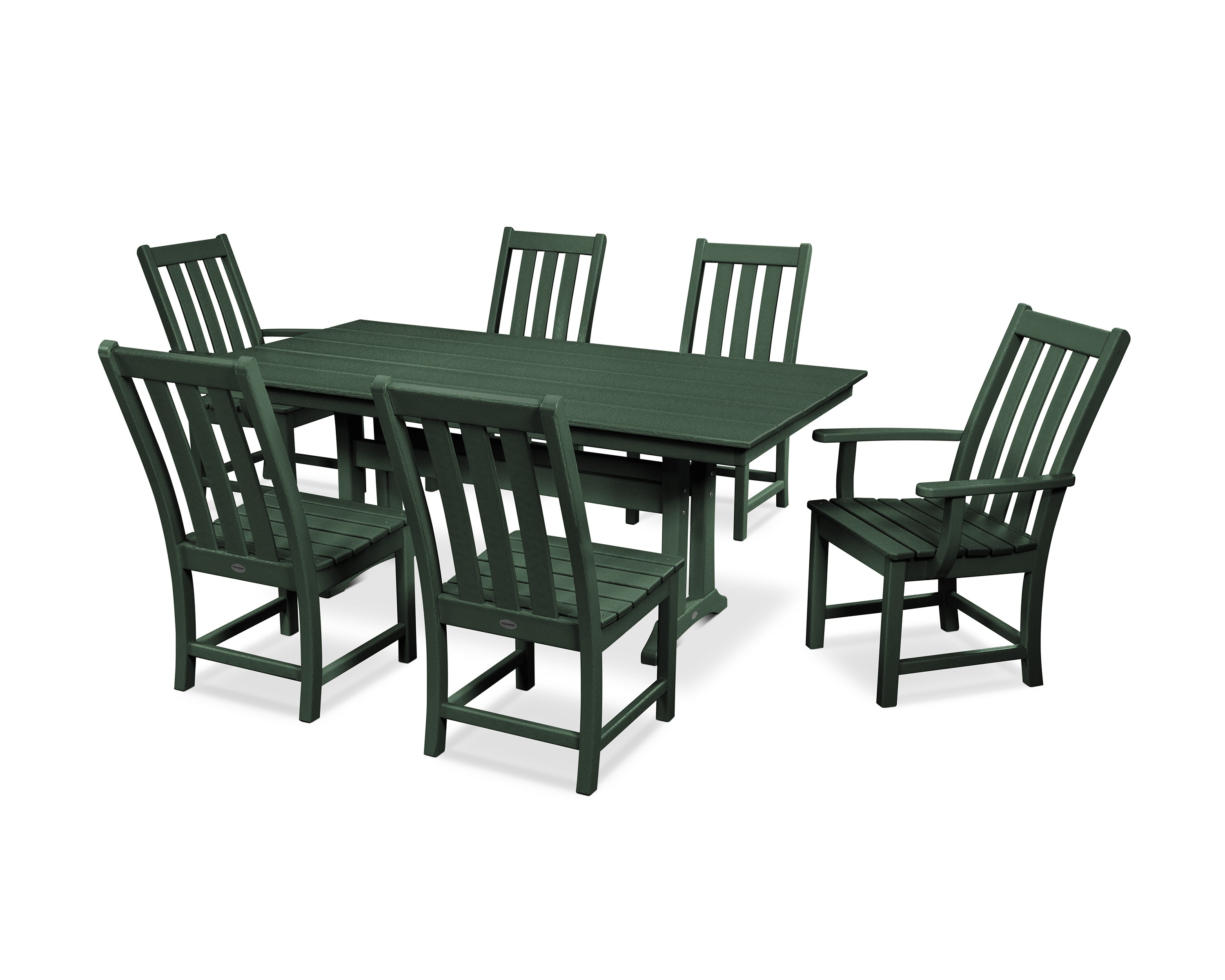 POLYWOOD® Vineyard 7-Piece Farmhouse Dining Set with Trestle Legs in Green