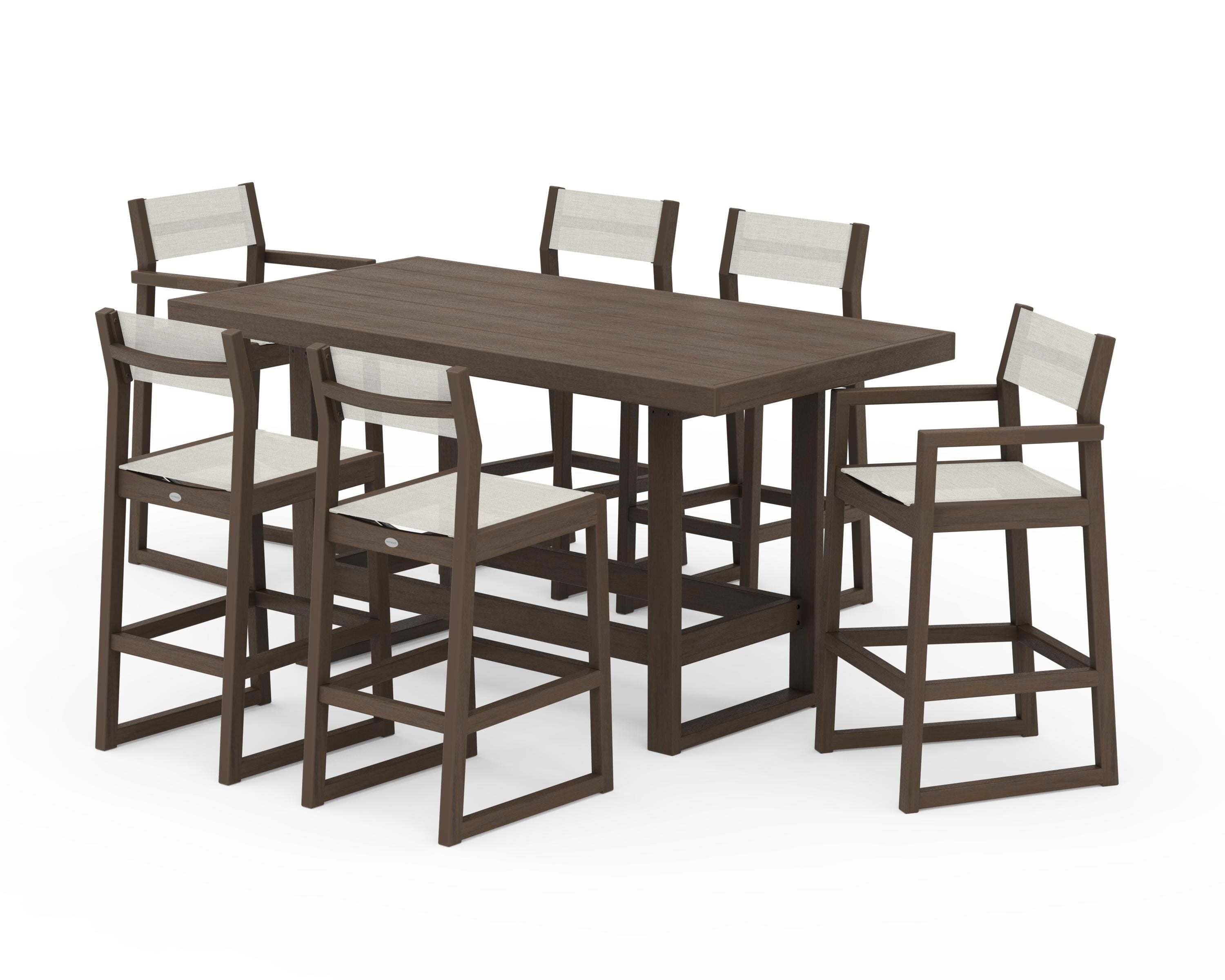 POLYWOOD EDGE Sling 7-Piece Bar Table Set in Kona / Parchment Sling