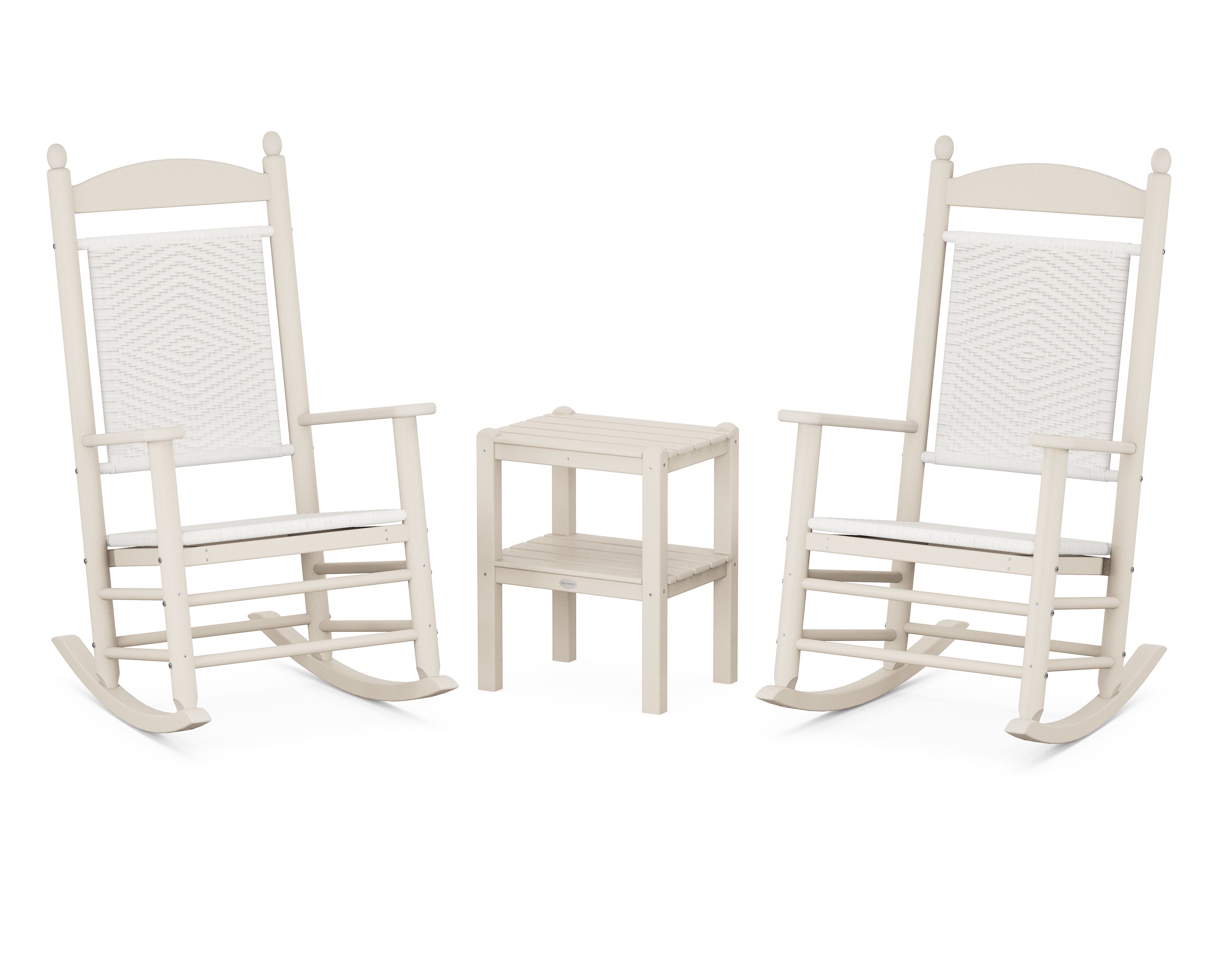 POLYWOOD® Jefferson 3-Piece Woven Rocker Set in Sand / White Loom