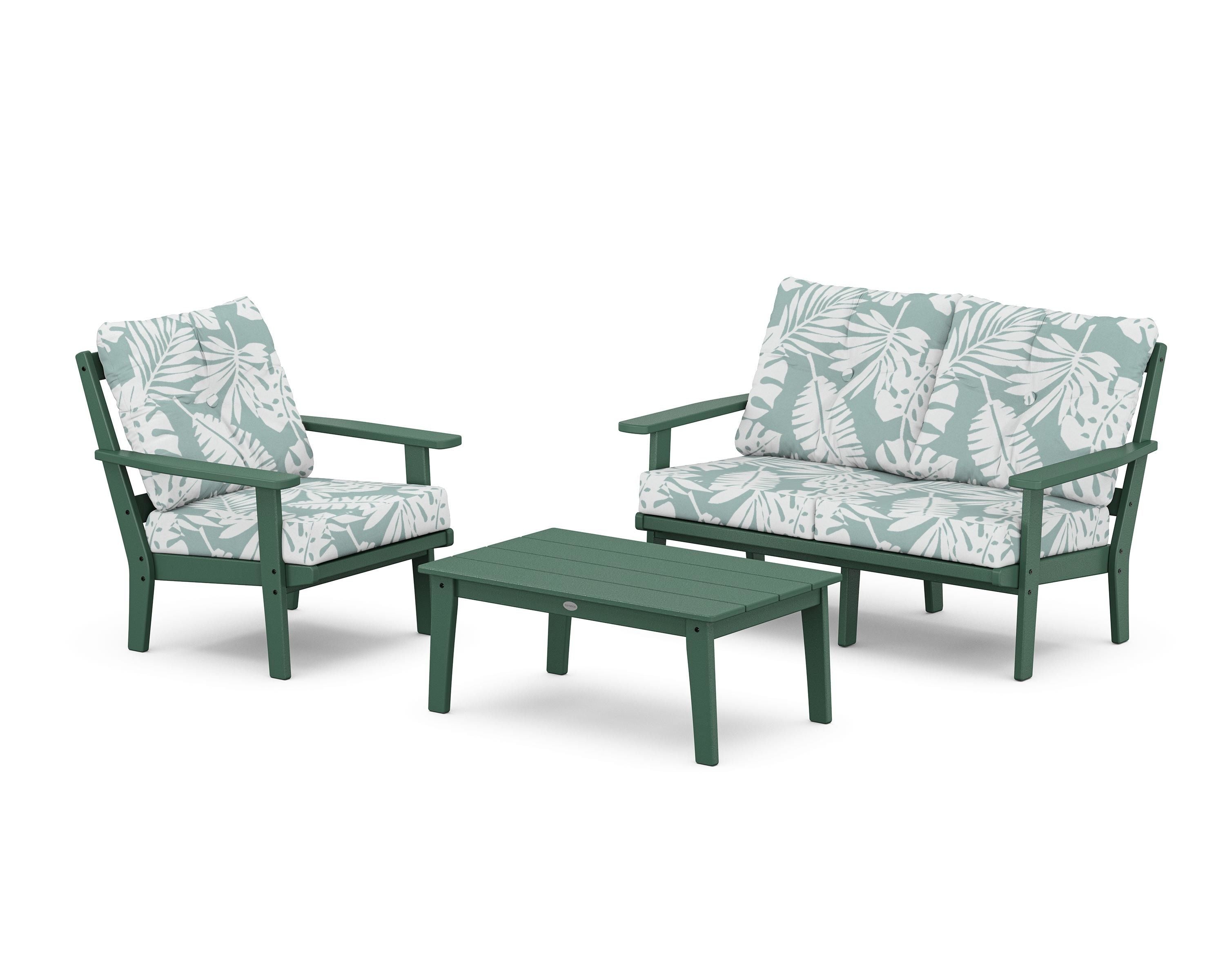 POLYWOOD Prairie 3-Piece Deep Seating Set with Loveseat in Green / Leaf Glacier Spa