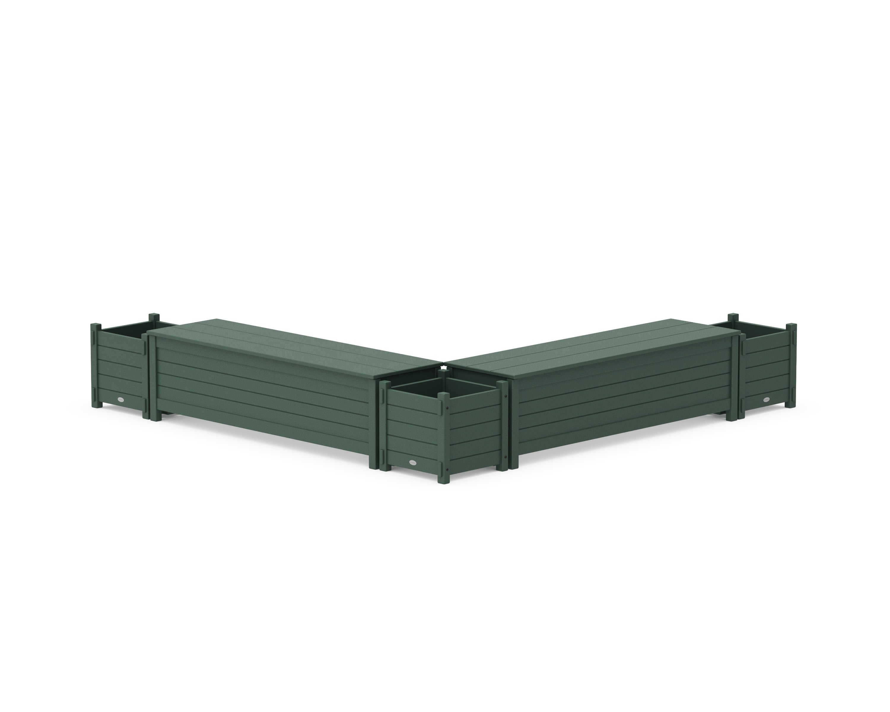 POLYWOOD 60" Nautical L- Shaped Planter Storage Bench Corner Set in Green