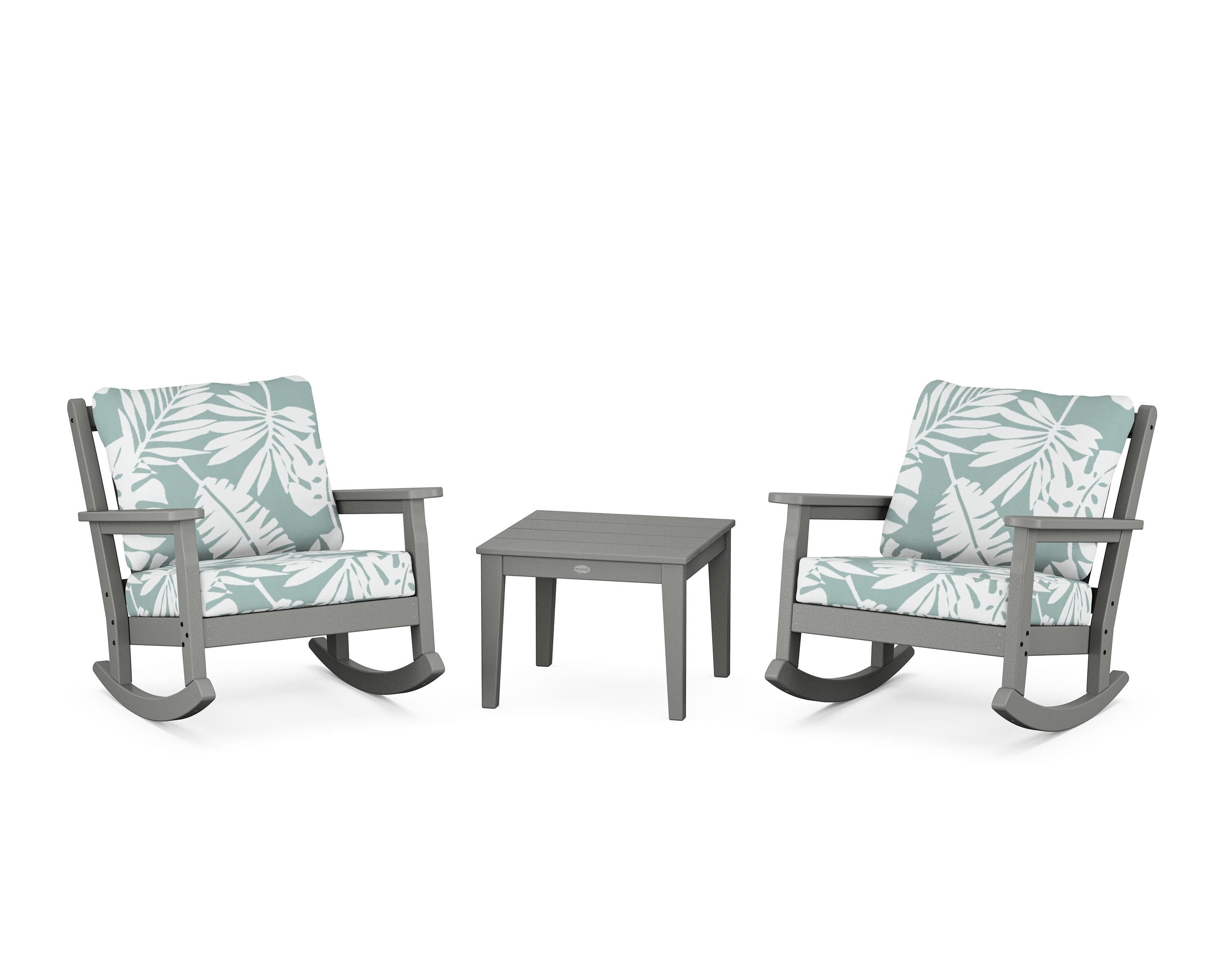 POLYWOOD Chippendale 3-Piece Deep Seating Rocker Set in Slate Grey / Leaf Glacier Spa