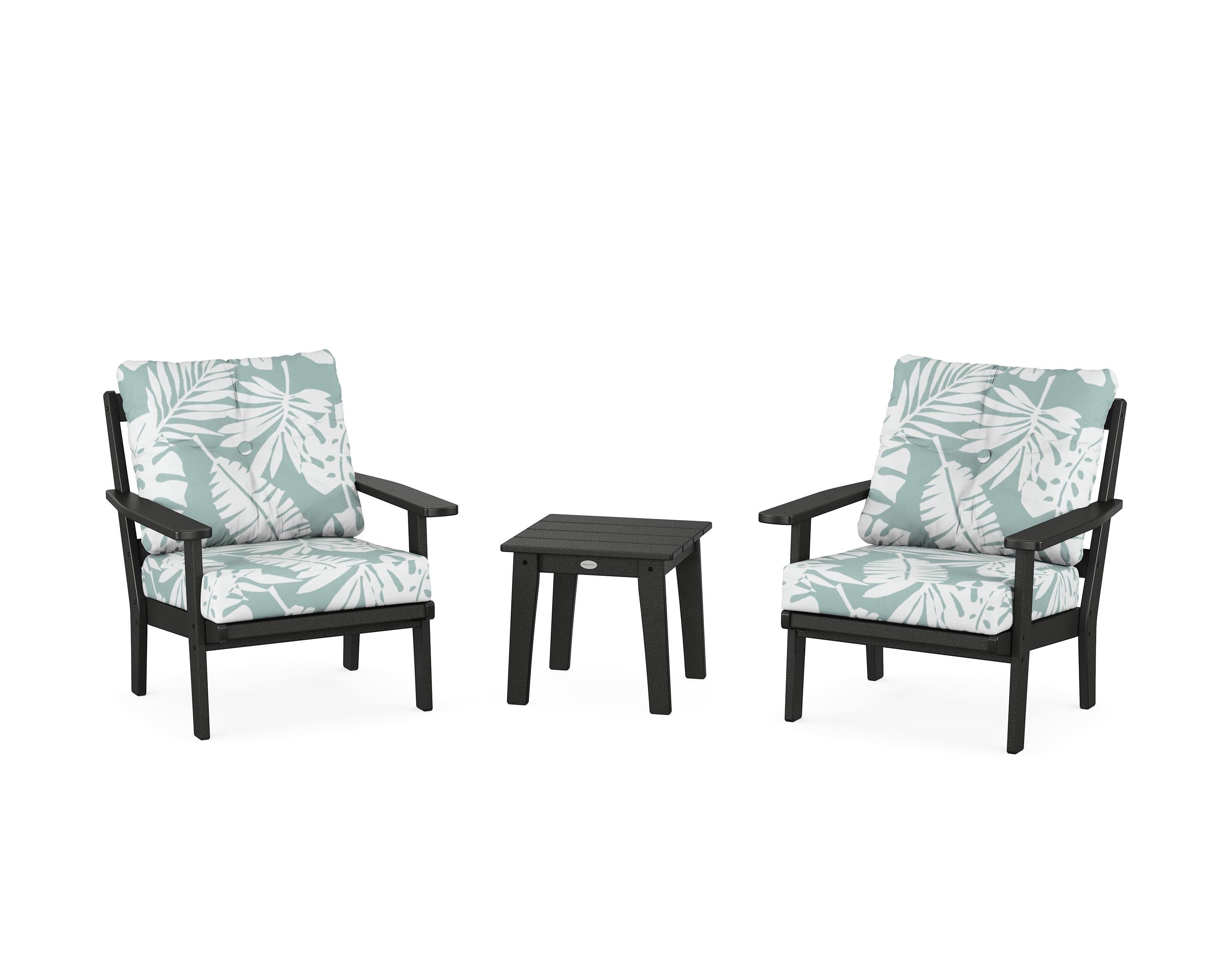 POLYWOOD Oxford 3-Piece Deep Seating Set in Black / Leaf Glacier Spa