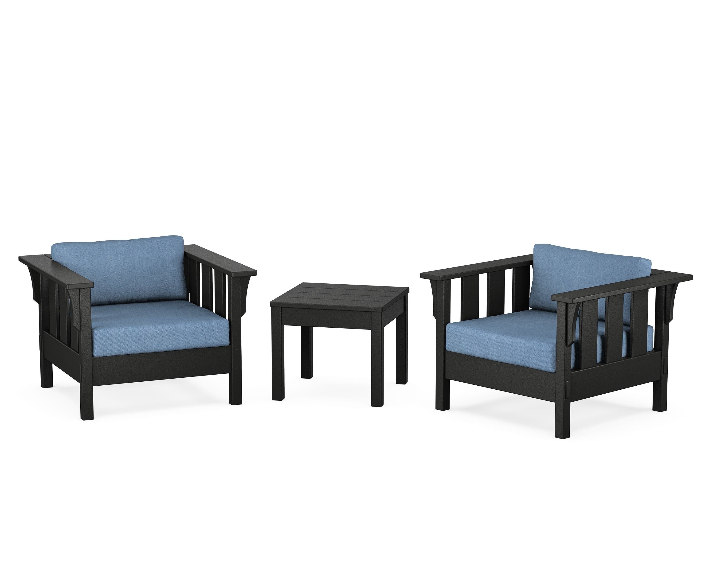 Martha Stewart by POLYWOOD Acadia 3-Piece Deep Seating Set in Black / Sky Blue