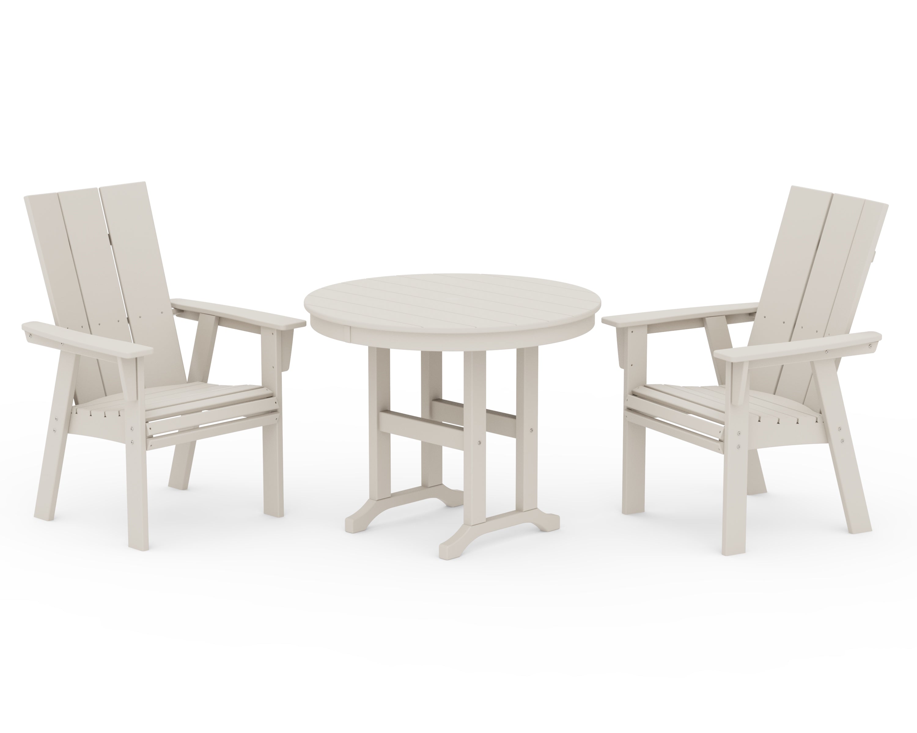 POLYWOOD Modern Adirondack 3-Piece Round Dining Set in Sand