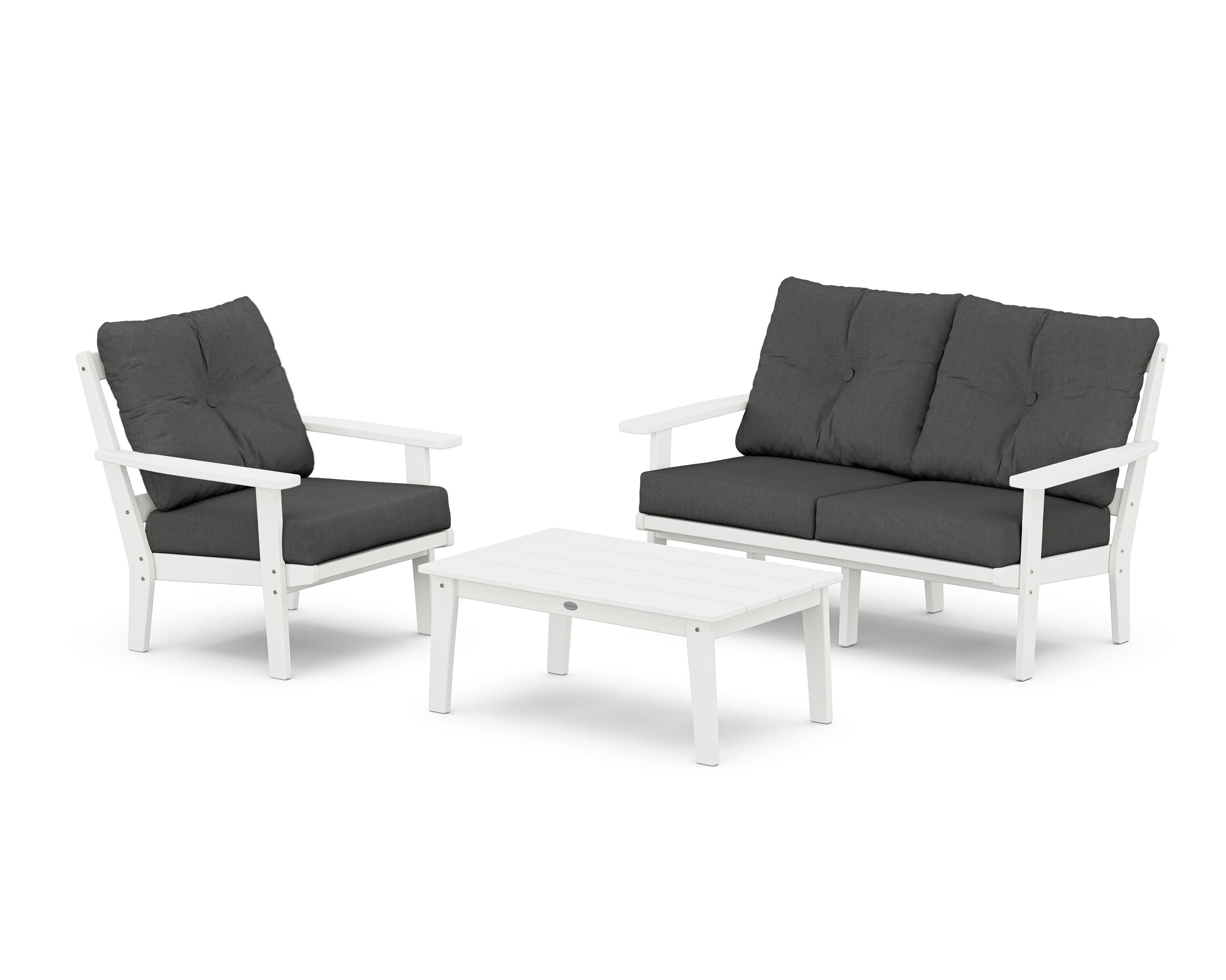 POLYWOOD Prairie 3-Piece Deep Seating Set with Loveseat in White / Spectrum Carbon