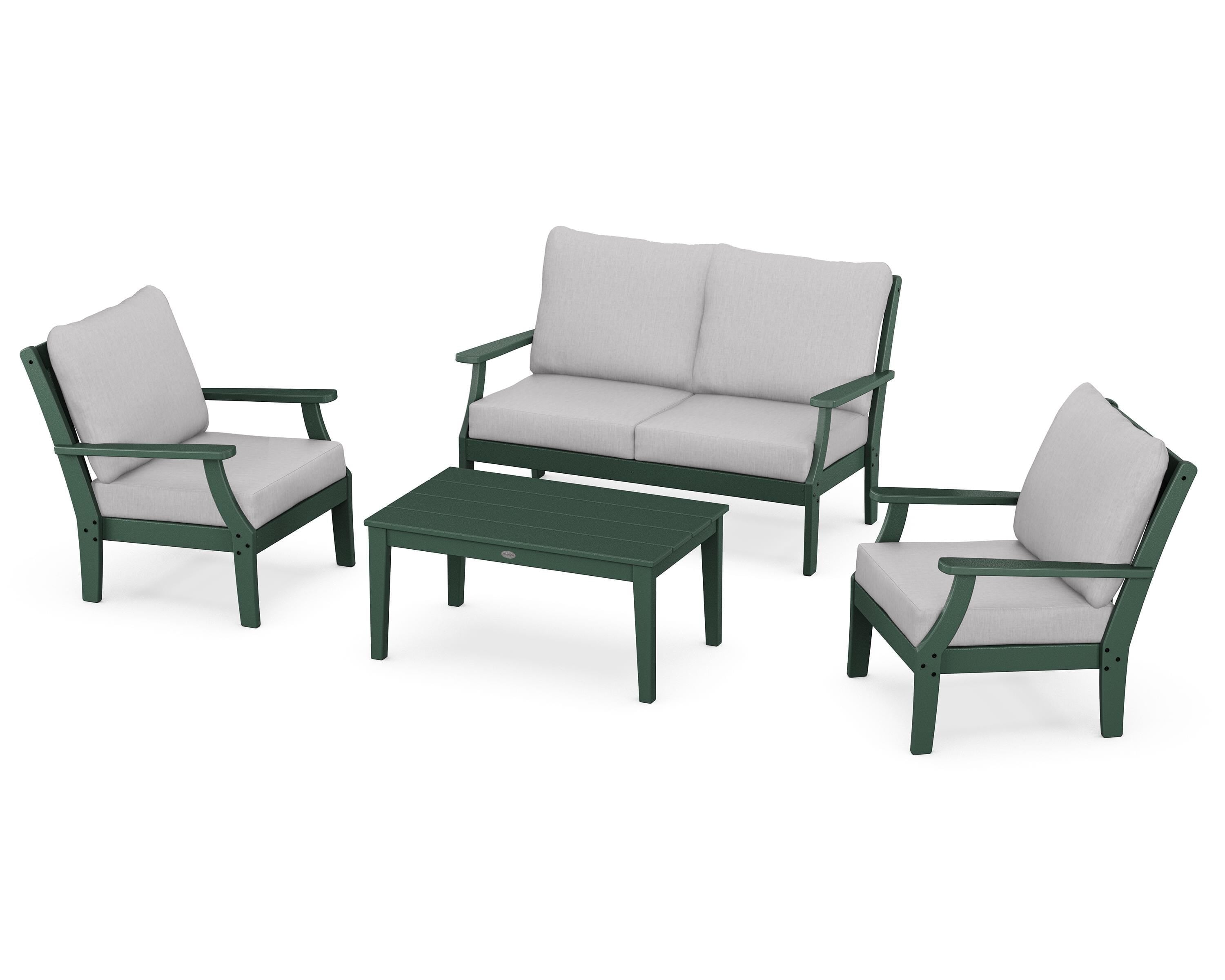 POLYWOOD Braxton 4-Piece Deep Seating Chair Set in Green / Granite