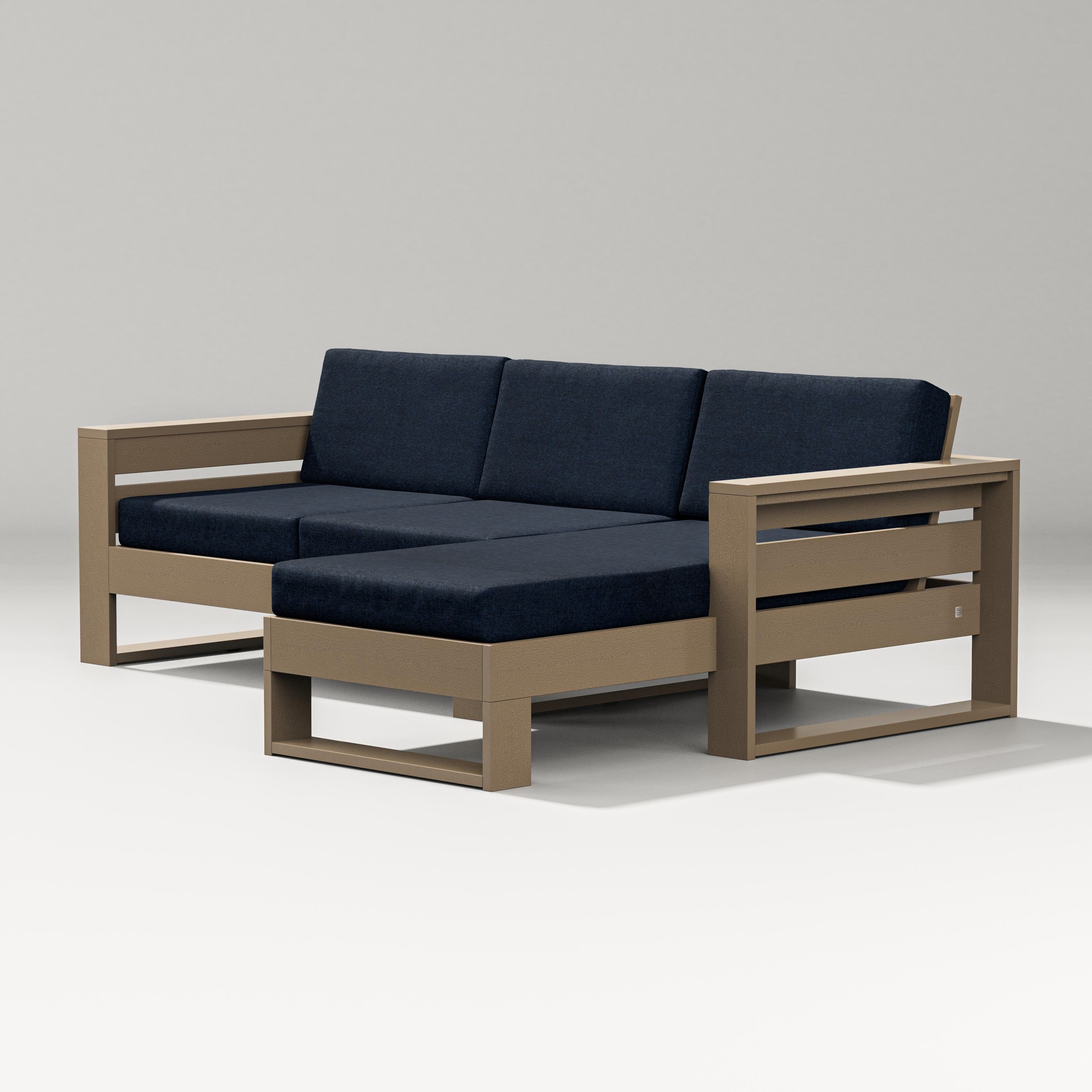 PW Designer Series Latitude Right Chaise Sectional in Vintage Sahara / Marine Indigo