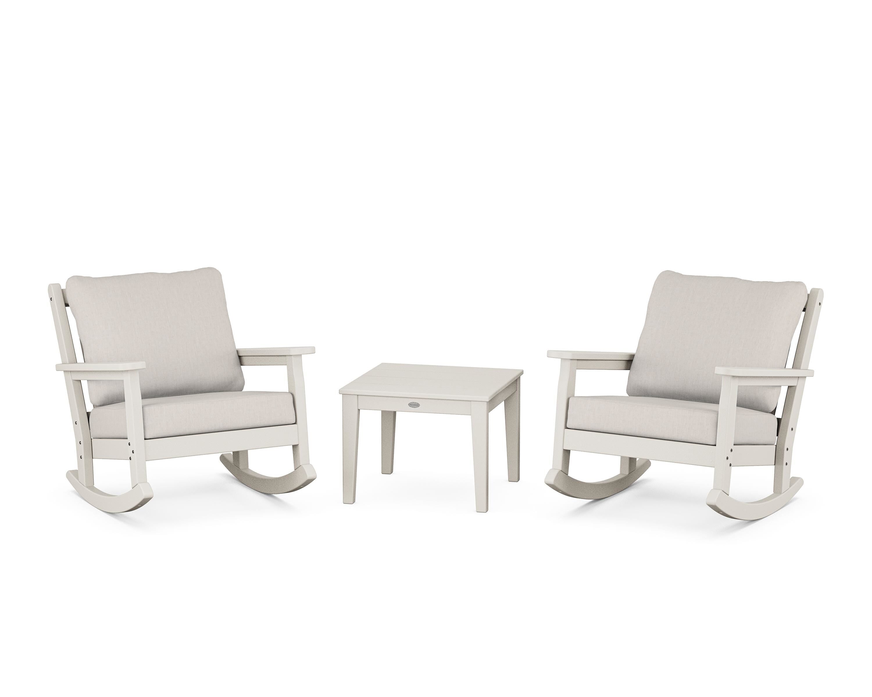 POLYWOOD Chippendale 3-Piece Deep Seating Rocker Set in Sand / Cast Ash