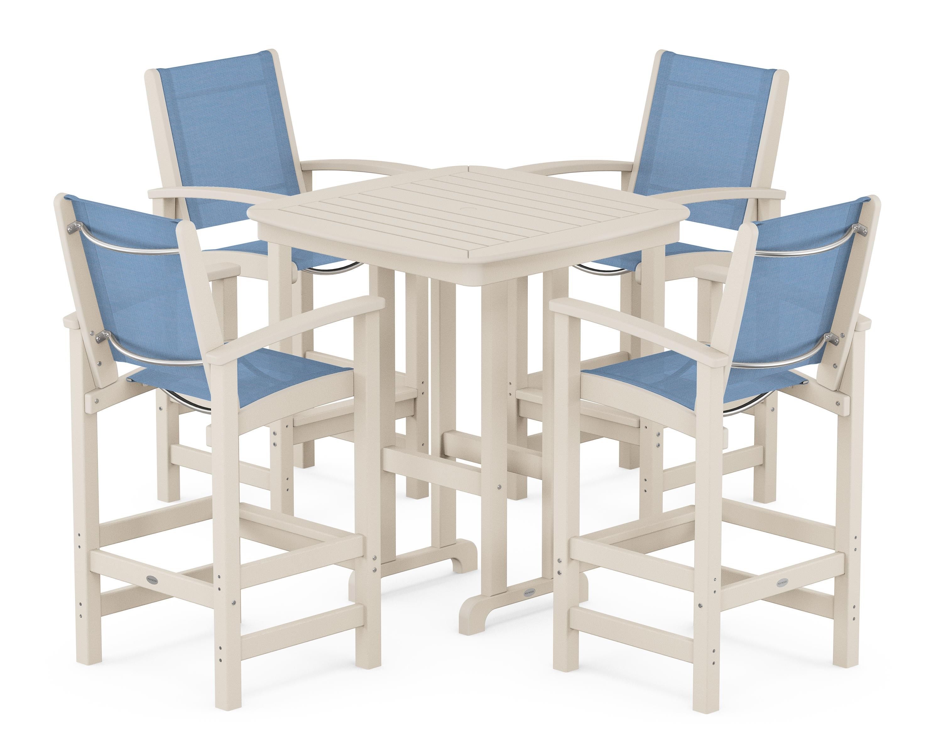 POLYWOOD Coastal 5-Piece Bar Set in Sand / Poolside Sling