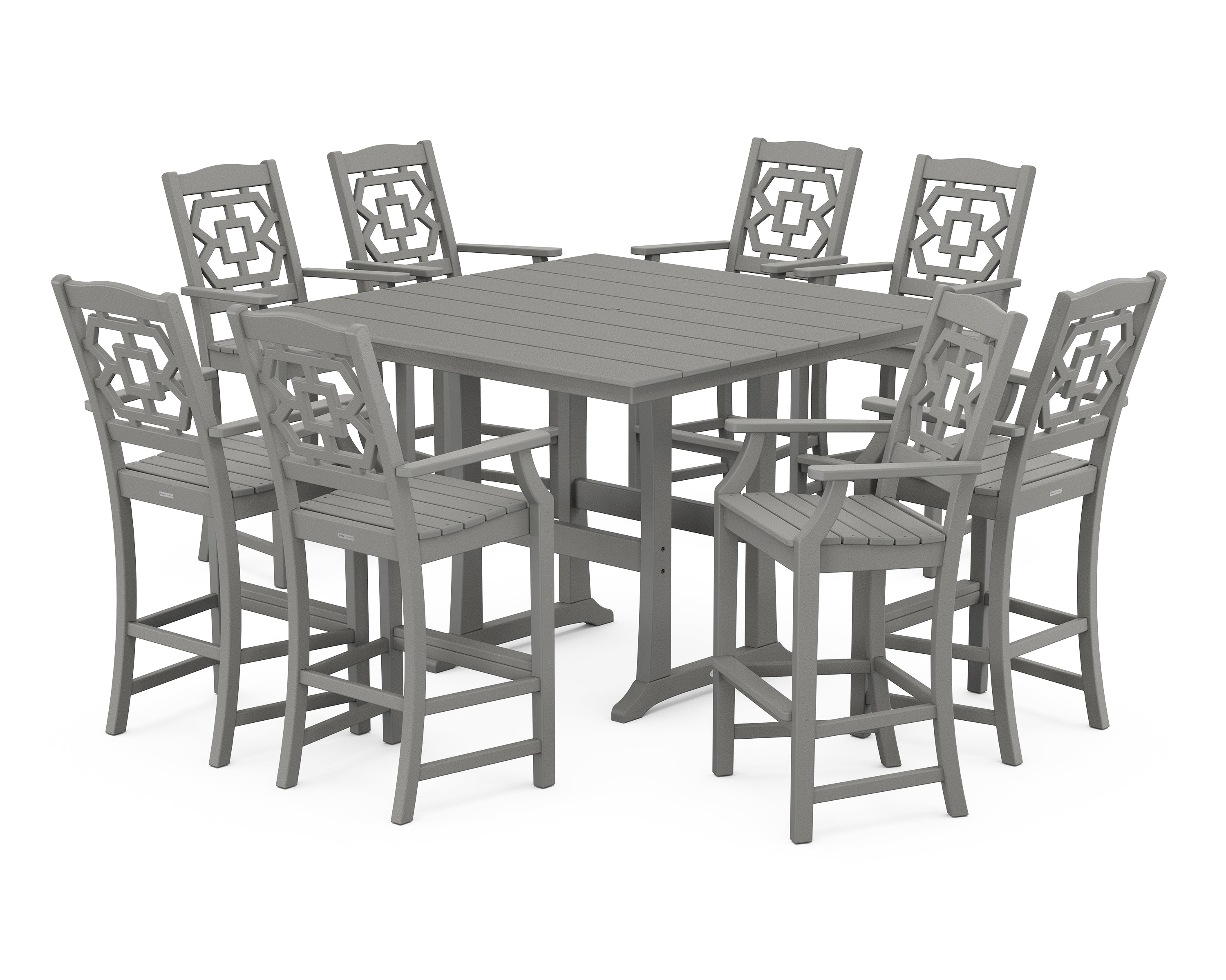 Martha Stewart by POLYWOOD® Chinoiserie 9-Piece Square Farmhouse Bar Set with Trestle Legs in Slate Grey