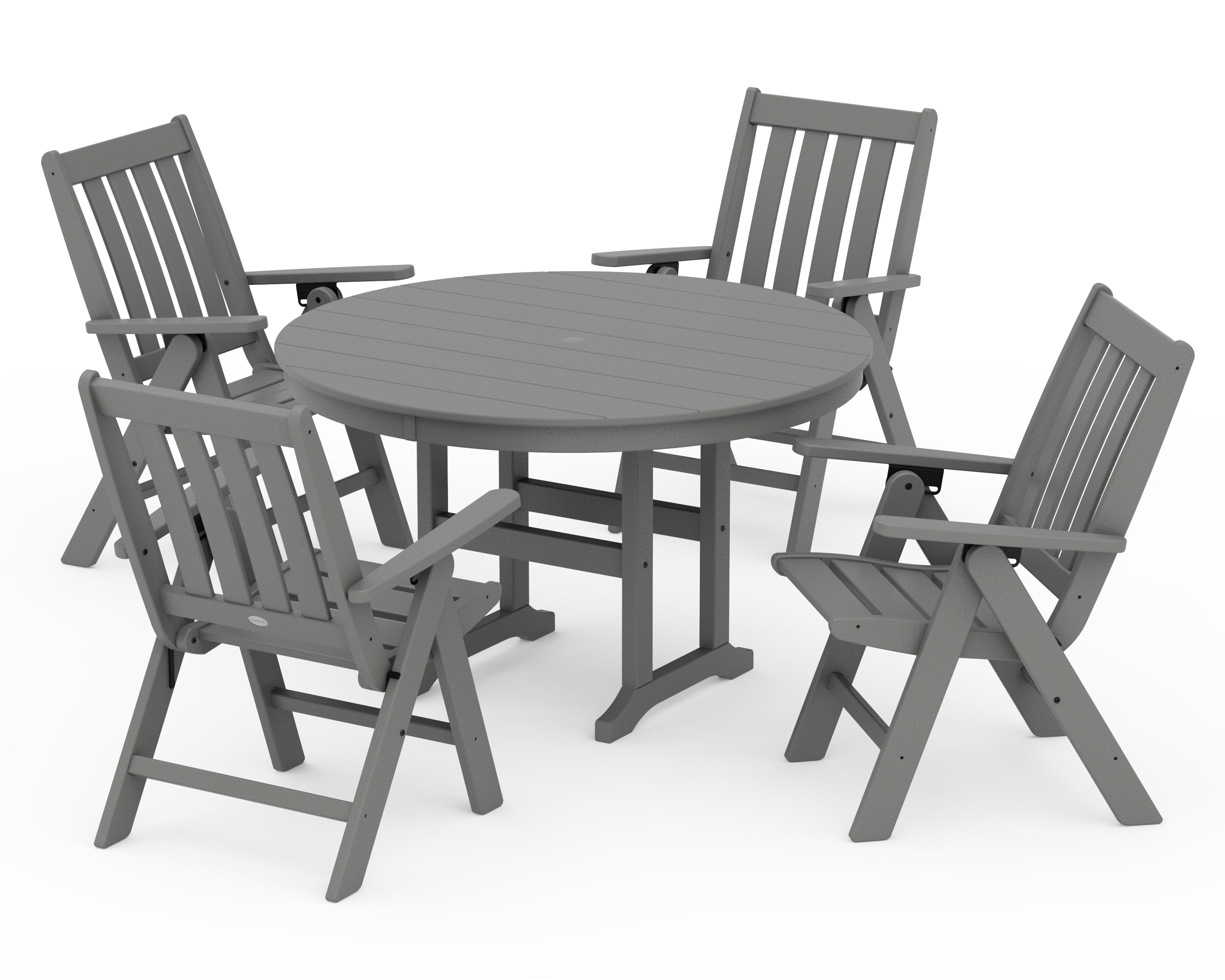 POLYWOOD Vineyard Folding Chair 5-Piece Round Farmhouse Dining Set in Slate Grey
