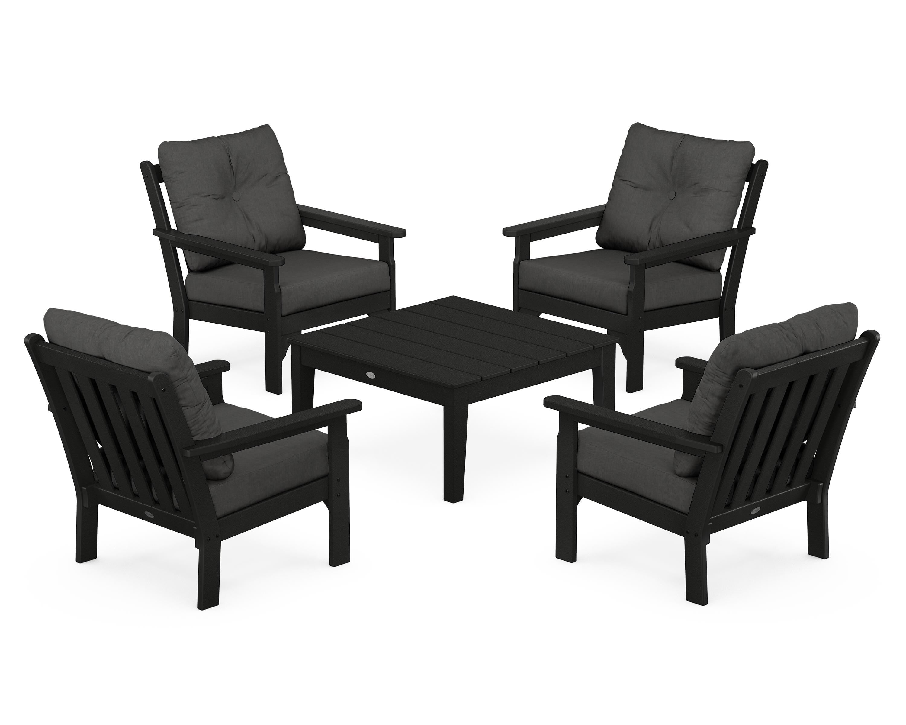 POLYWOOD Vineyard 5-Piece Deep Seating Conversation Set in Black / Spectrum Carbon