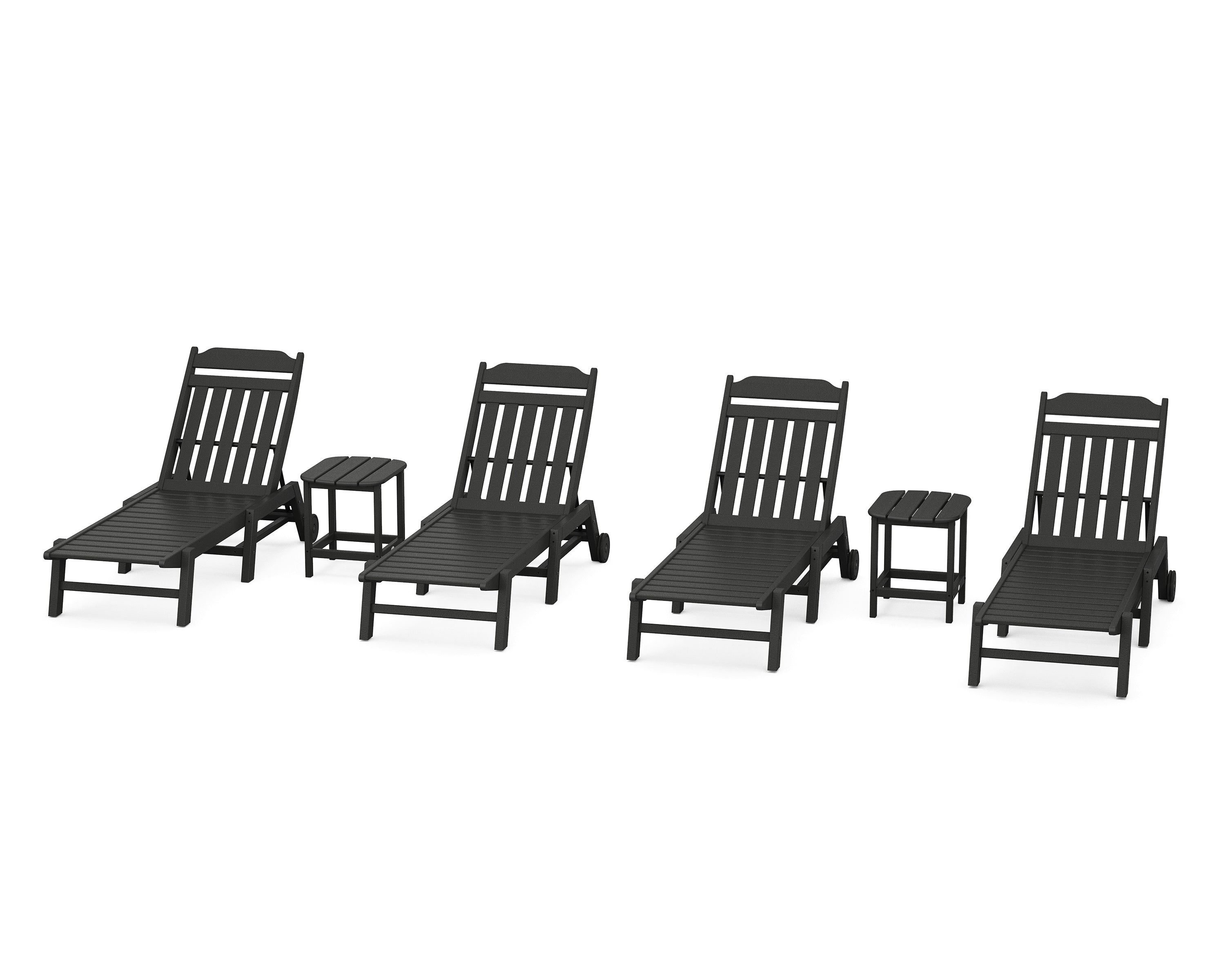 POLYWOOD Country Living 6-Piece Chaise Set with Wheels in Black