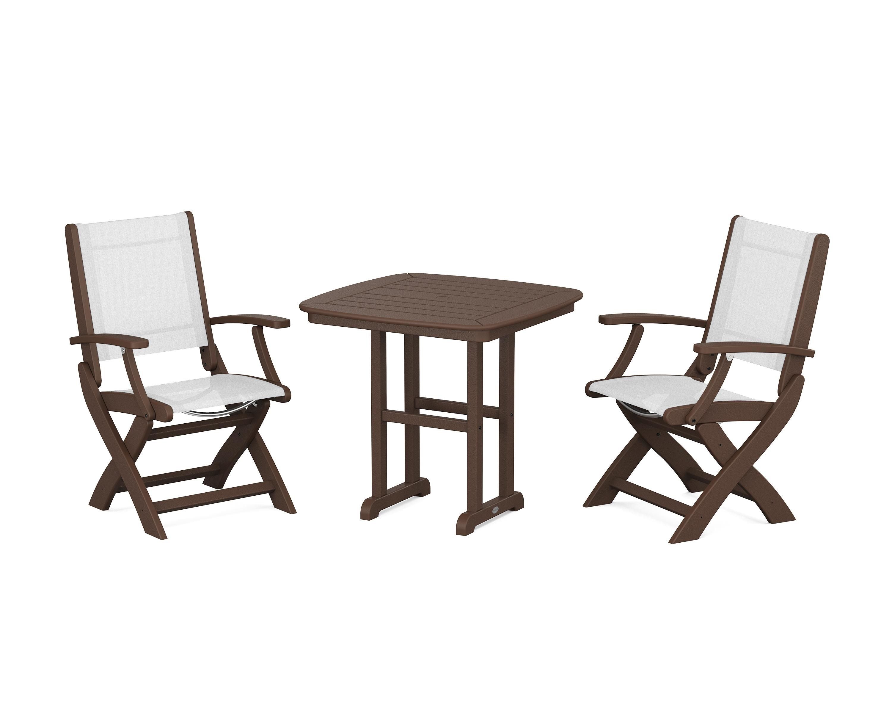 POLYWOOD Coastal Folding Chair 3-Piece Dining Set in Mahogany / White Sling