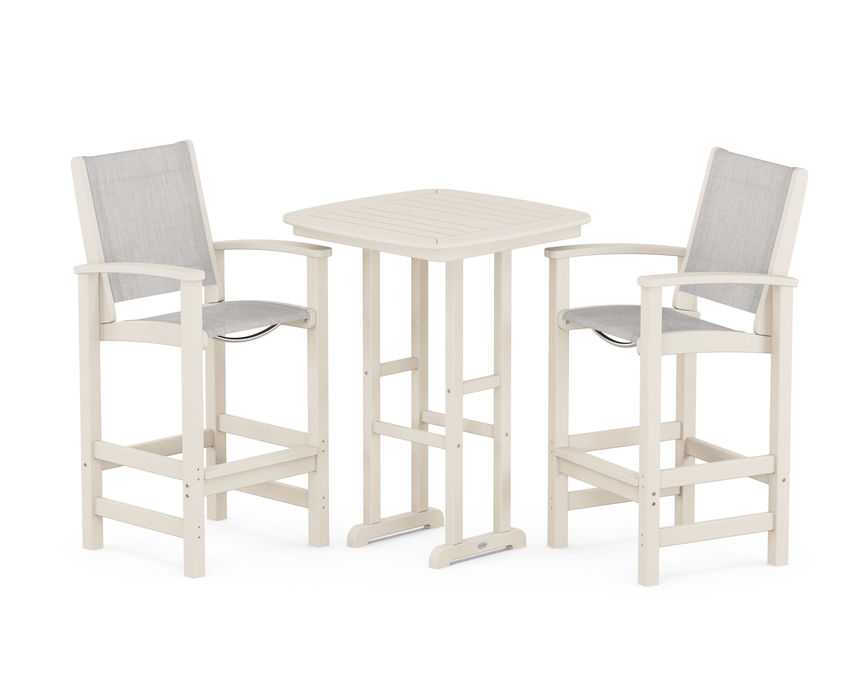 POLYWOOD Coastal 3-Piece Bar Set in Sand / Parchment Sling
