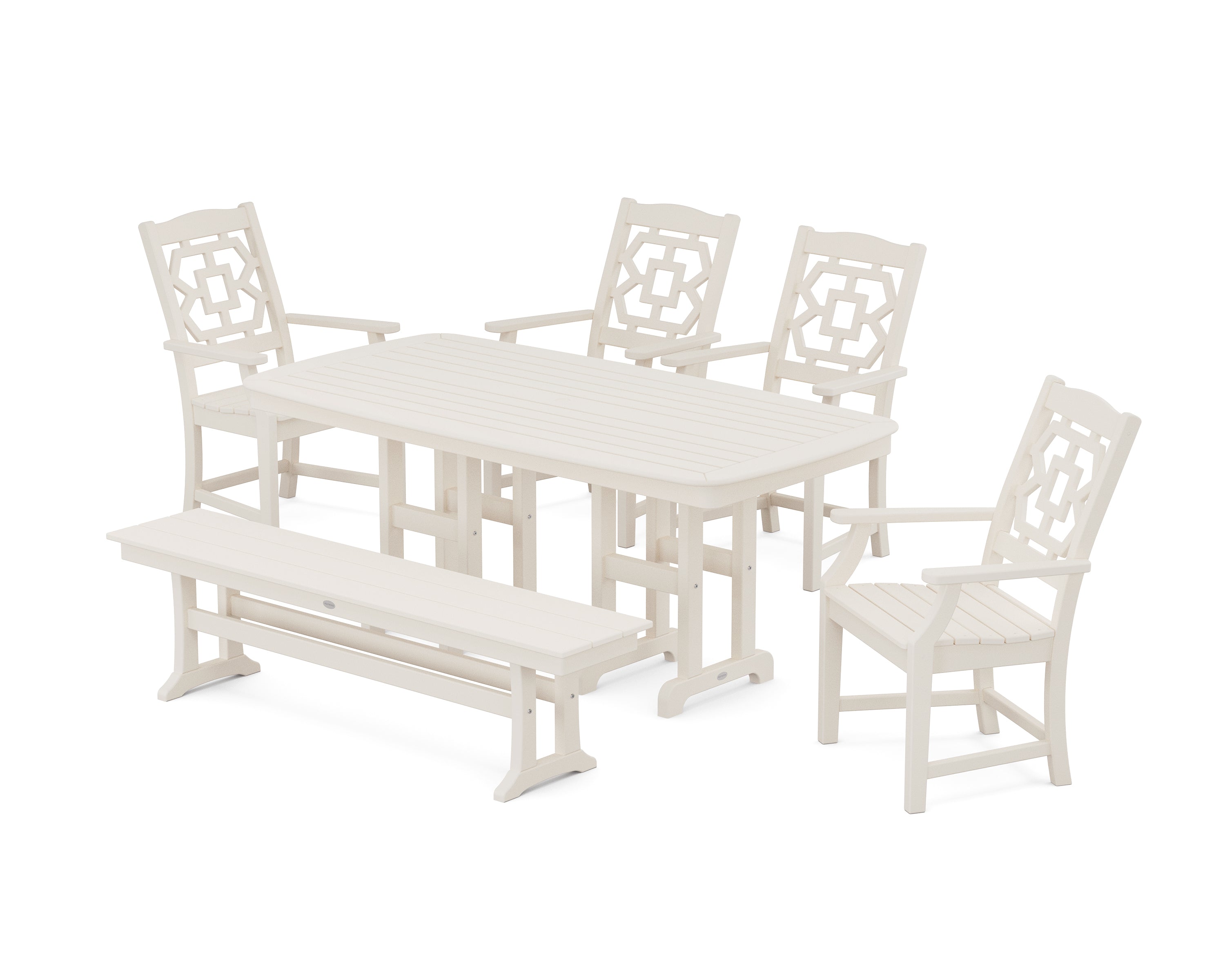 Martha Stewart by POLYWOOD® Chinoiserie 6-Piece Dining Set with Bench in Sand