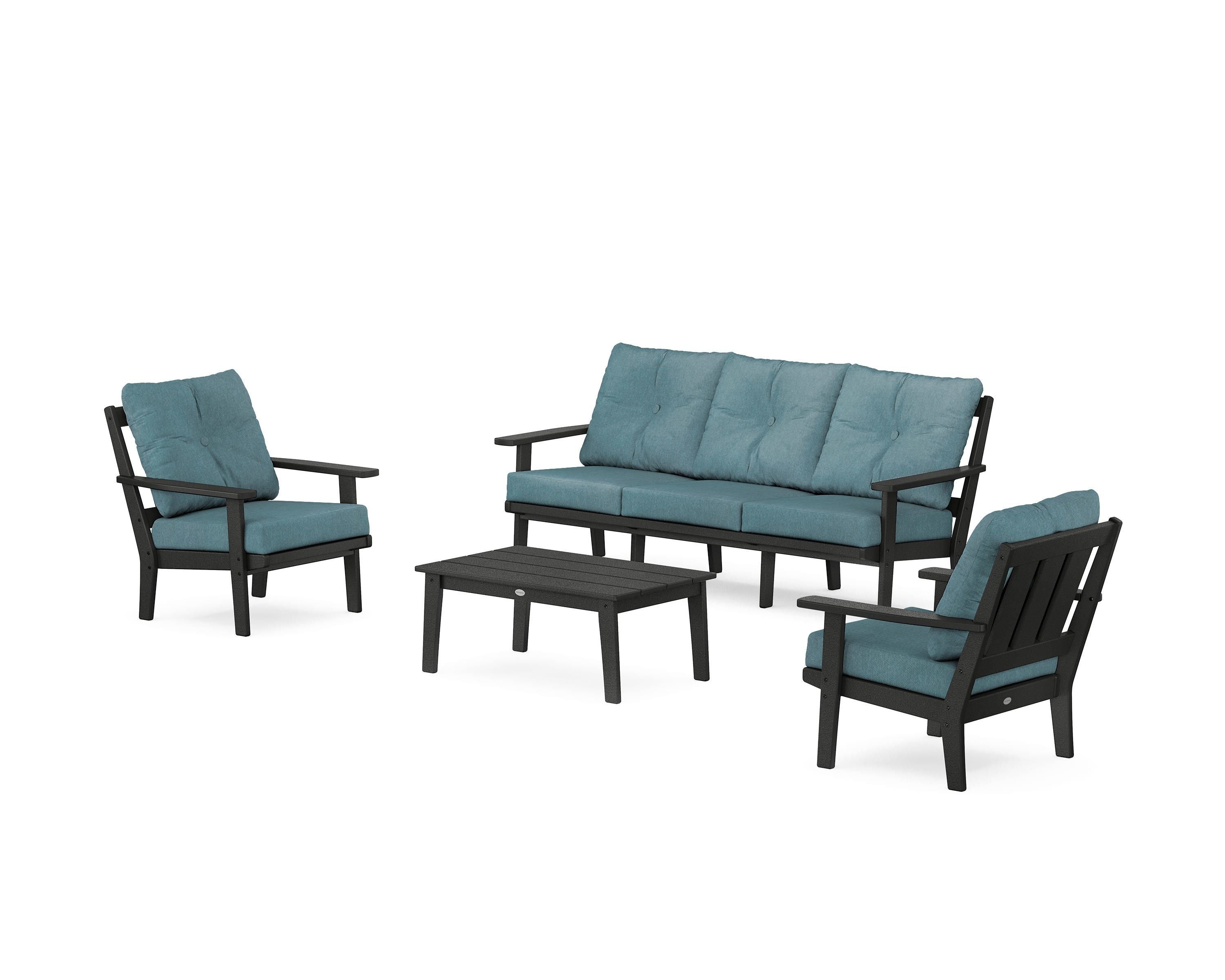 POLYWOOD Oxford 4-Piece Deep Seating Set with Sofa in Black / Ocean Teal