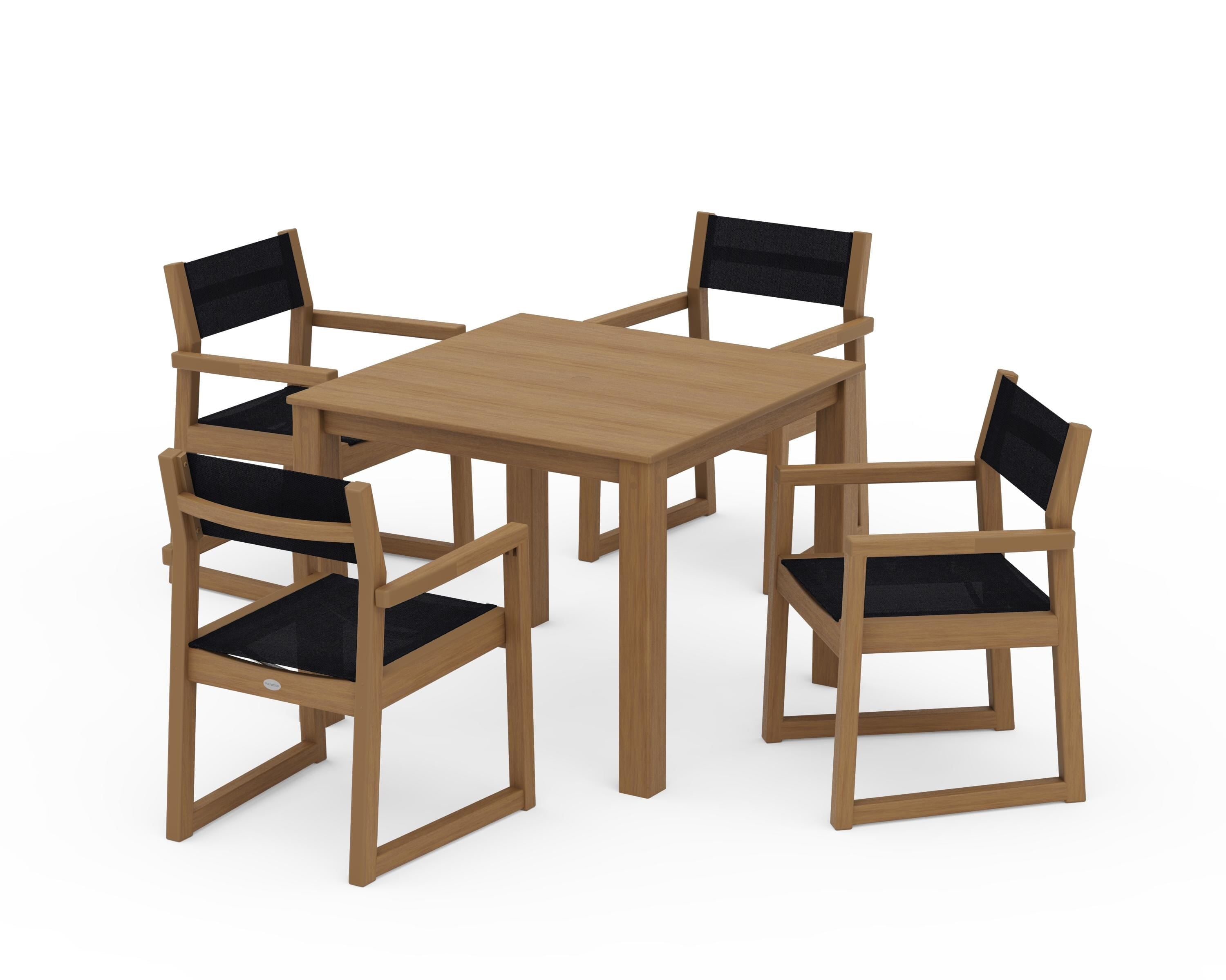 POLYWOOD EDGE Sling Arm Chair 5-Piece Parsons Dining Set in Natural / Black Sling