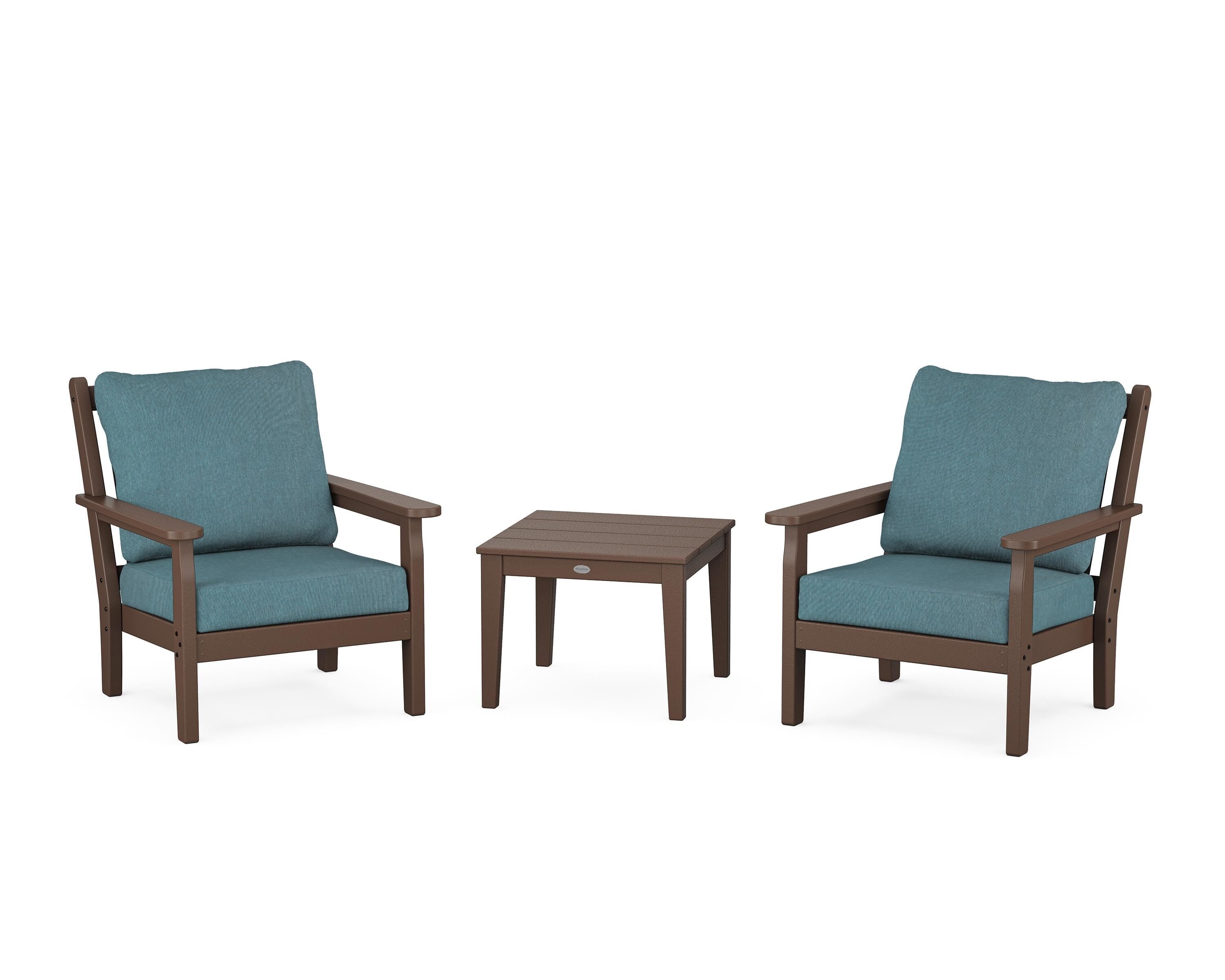 POLYWOOD Chippendale 3-Piece Deep Seating Set in Mahogany / Ocean Teal