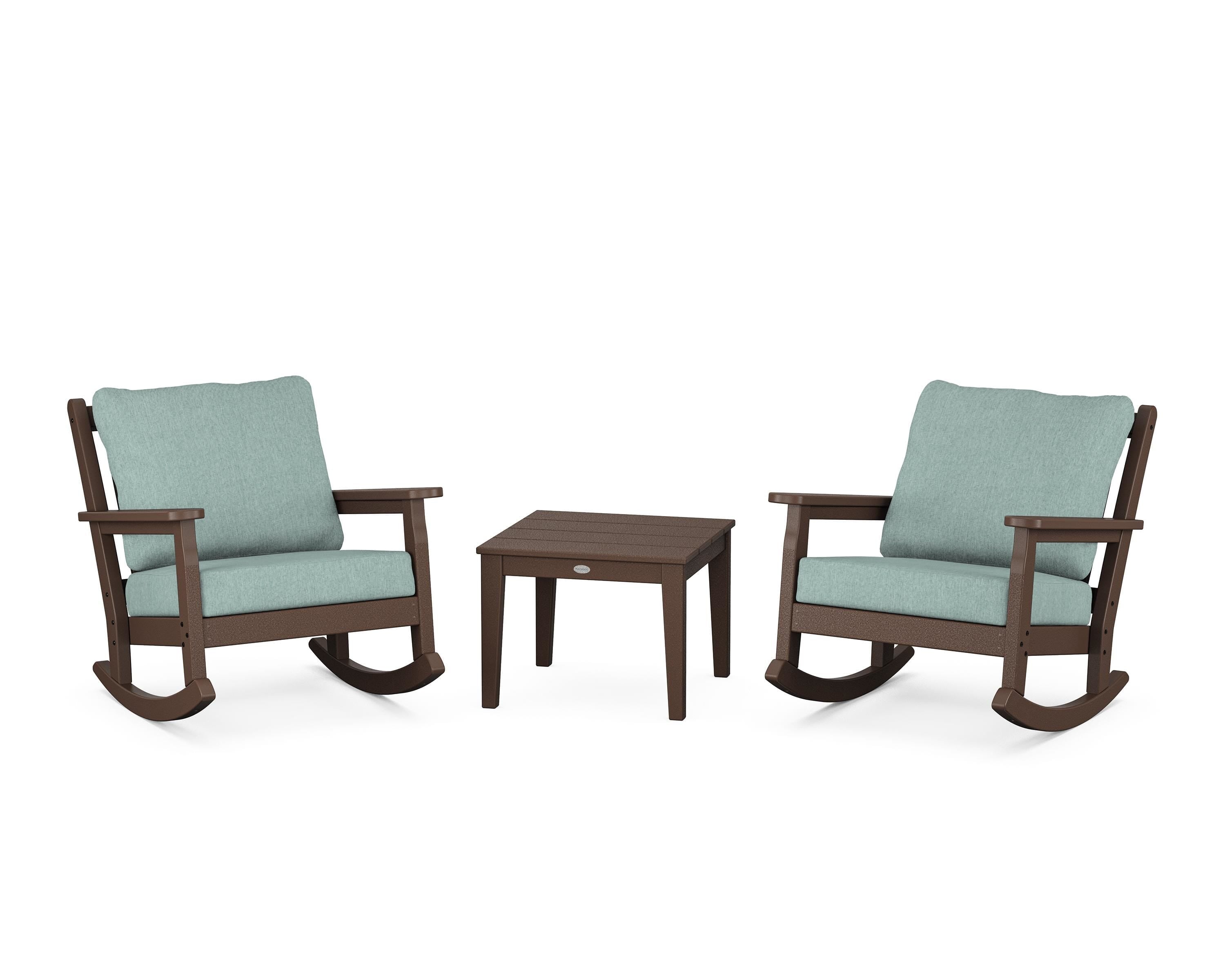 POLYWOOD Chippendale 3-Piece Deep Seating Rocker Set in Mahogany / Glacier Spa