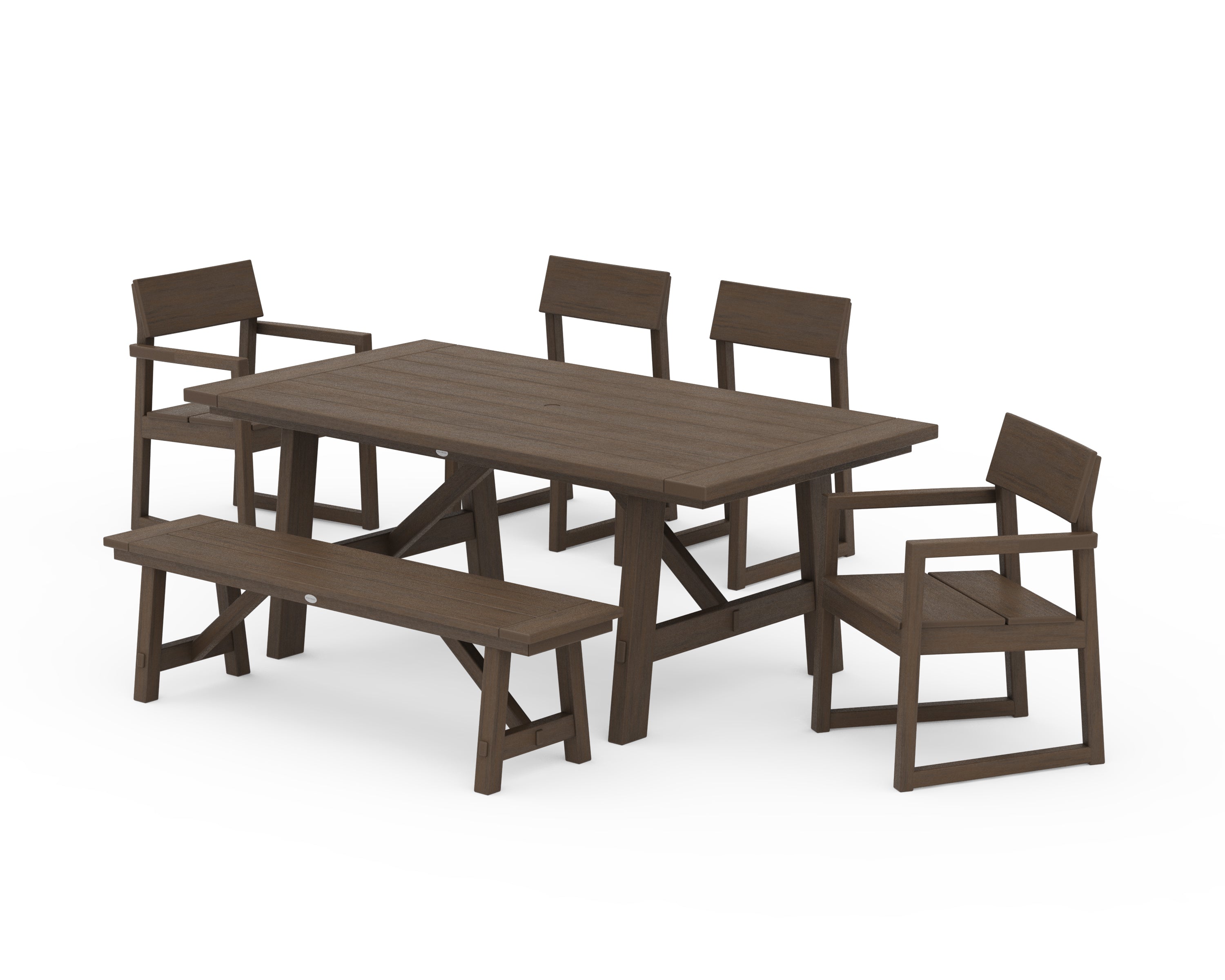 POLYWOOD EDGE 6-Piece Rustic Farmhouse Dining Set with Bench in Kona
