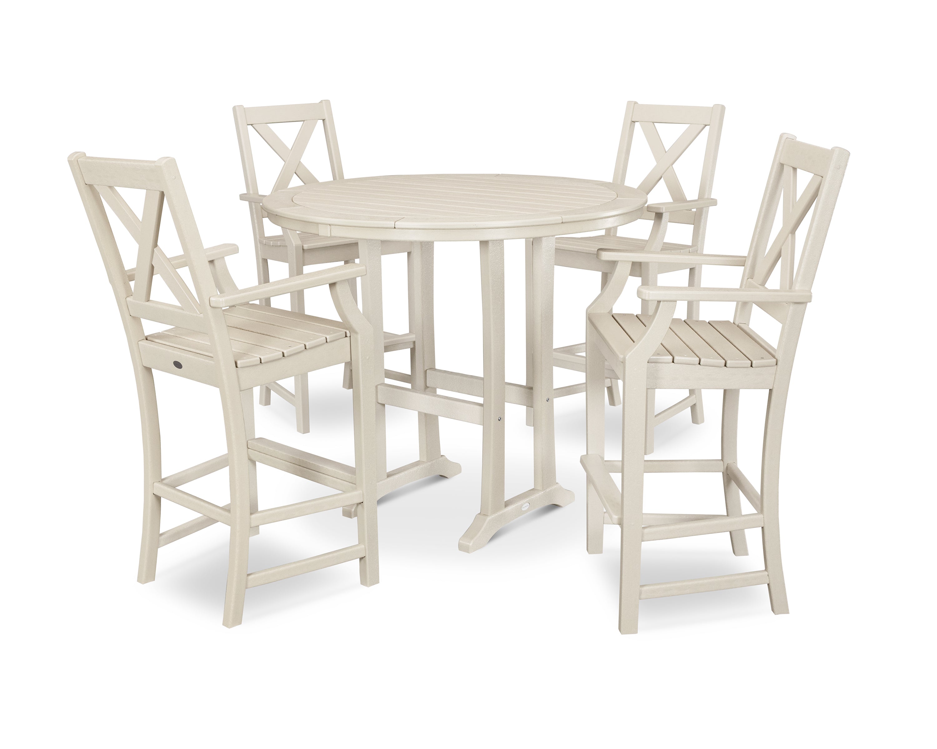 POLYWOOD® Braxton 5-Piece Nautical Trestle Arm Chair Bar Set in Sand