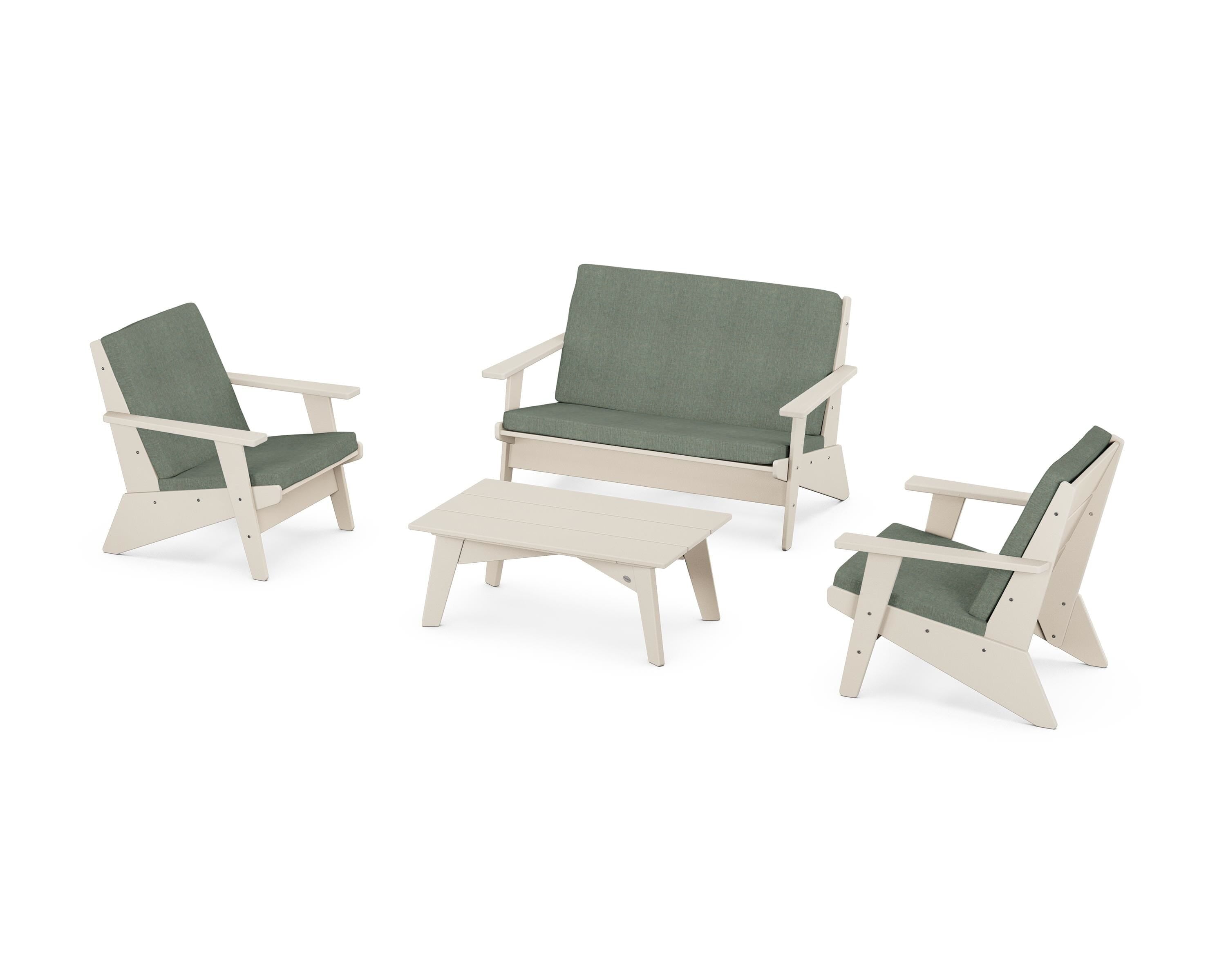 POLYWOOD Riviera Modern Lounge 4-Piece Set in Sand / Cast Sage