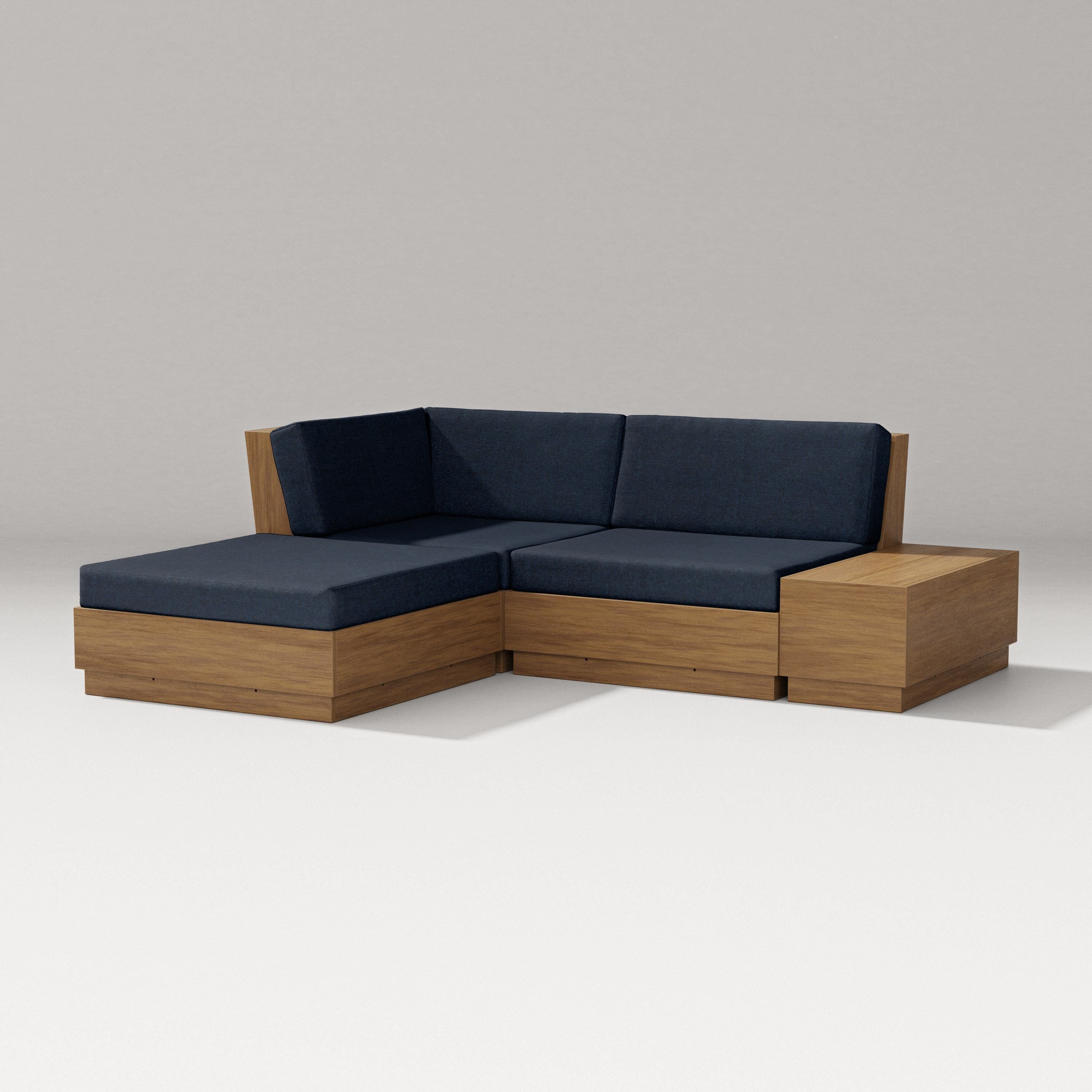 PW Designer Series Elevate Loveseat Sectional with Chaise in Natural / Marine Indigo