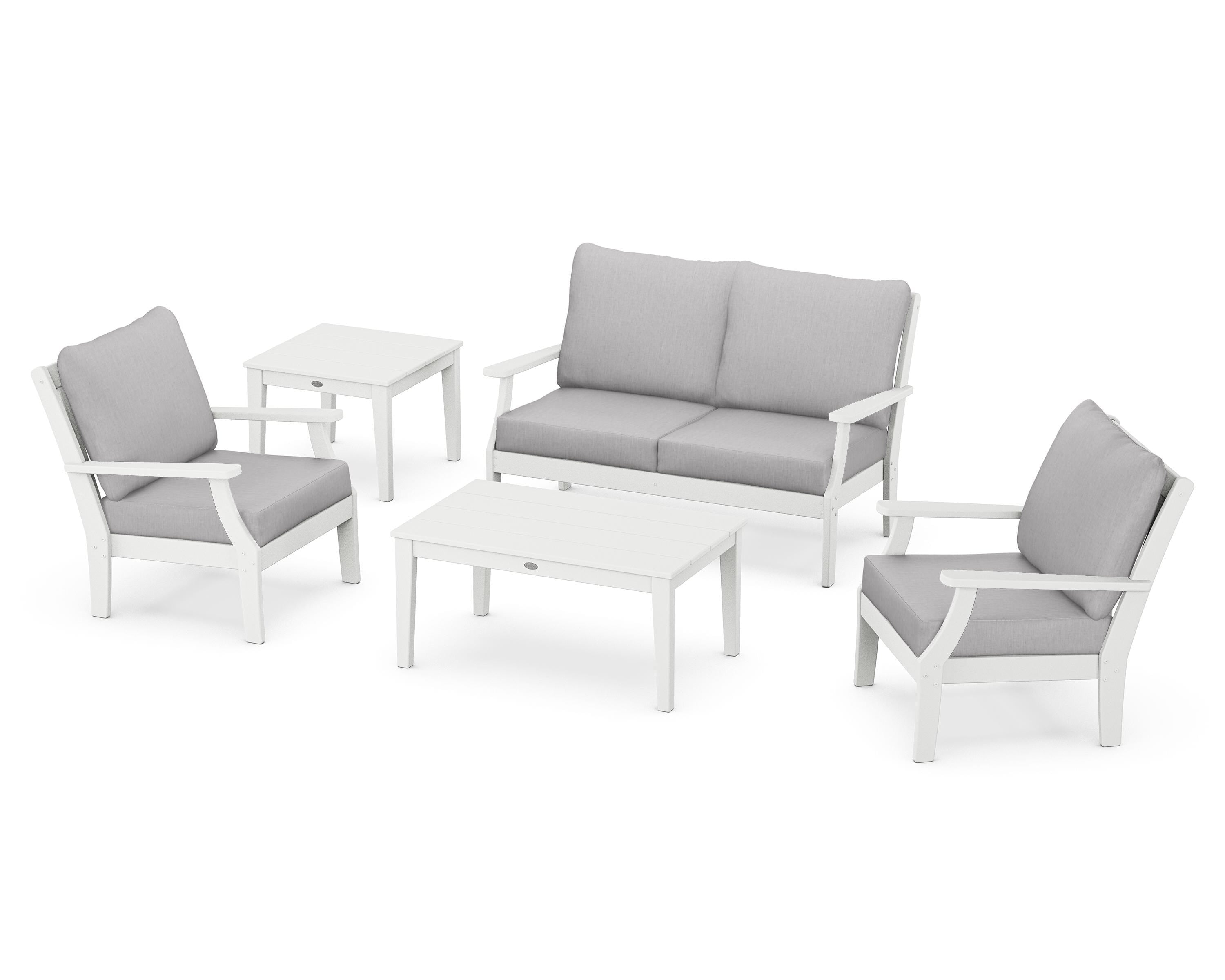 POLYWOOD Braxton 5-Piece Deep Seating Set in White / Granite
