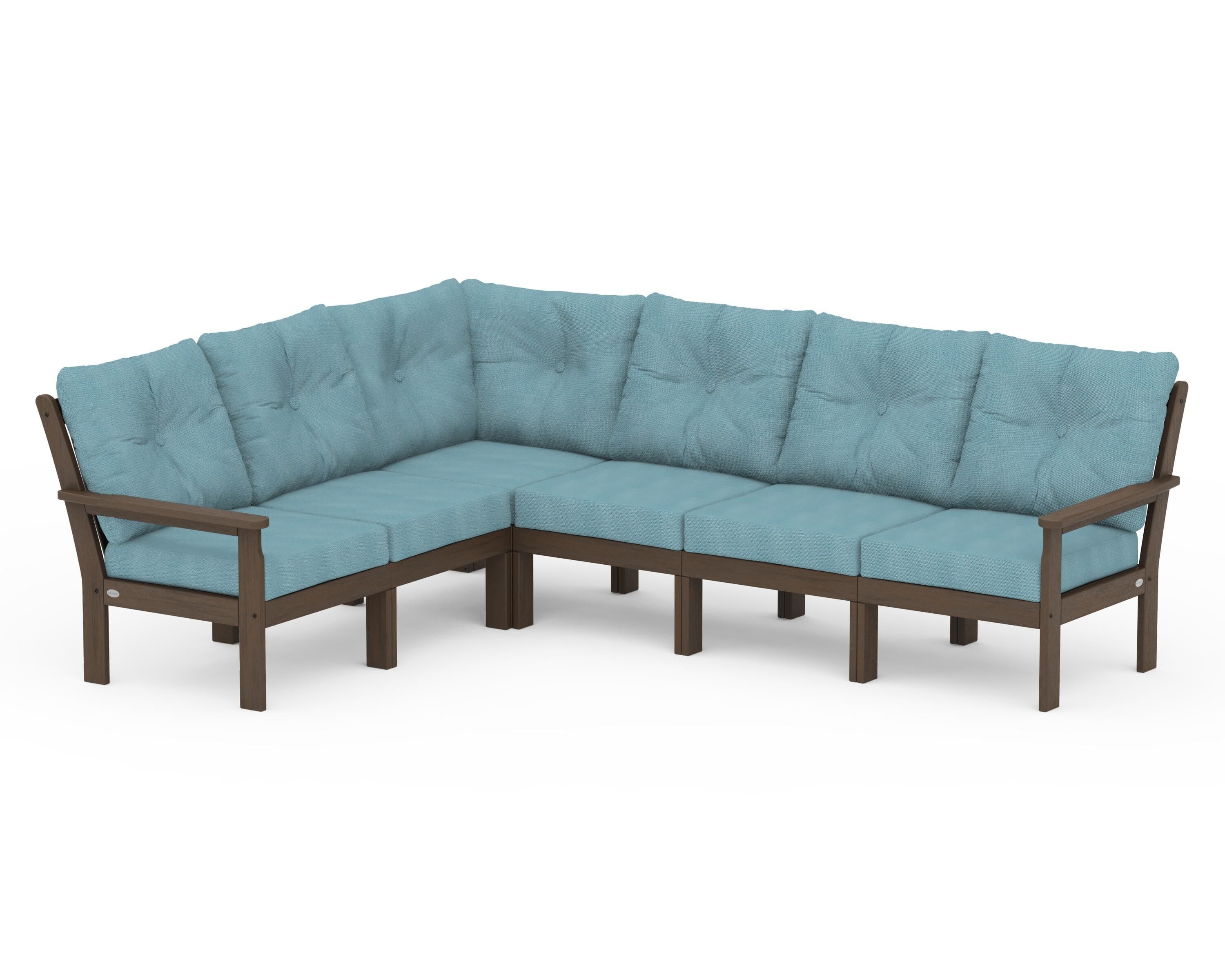 POLYWOOD Vineyard 6-Piece Sectional in Kona / Lattice Sky Blue