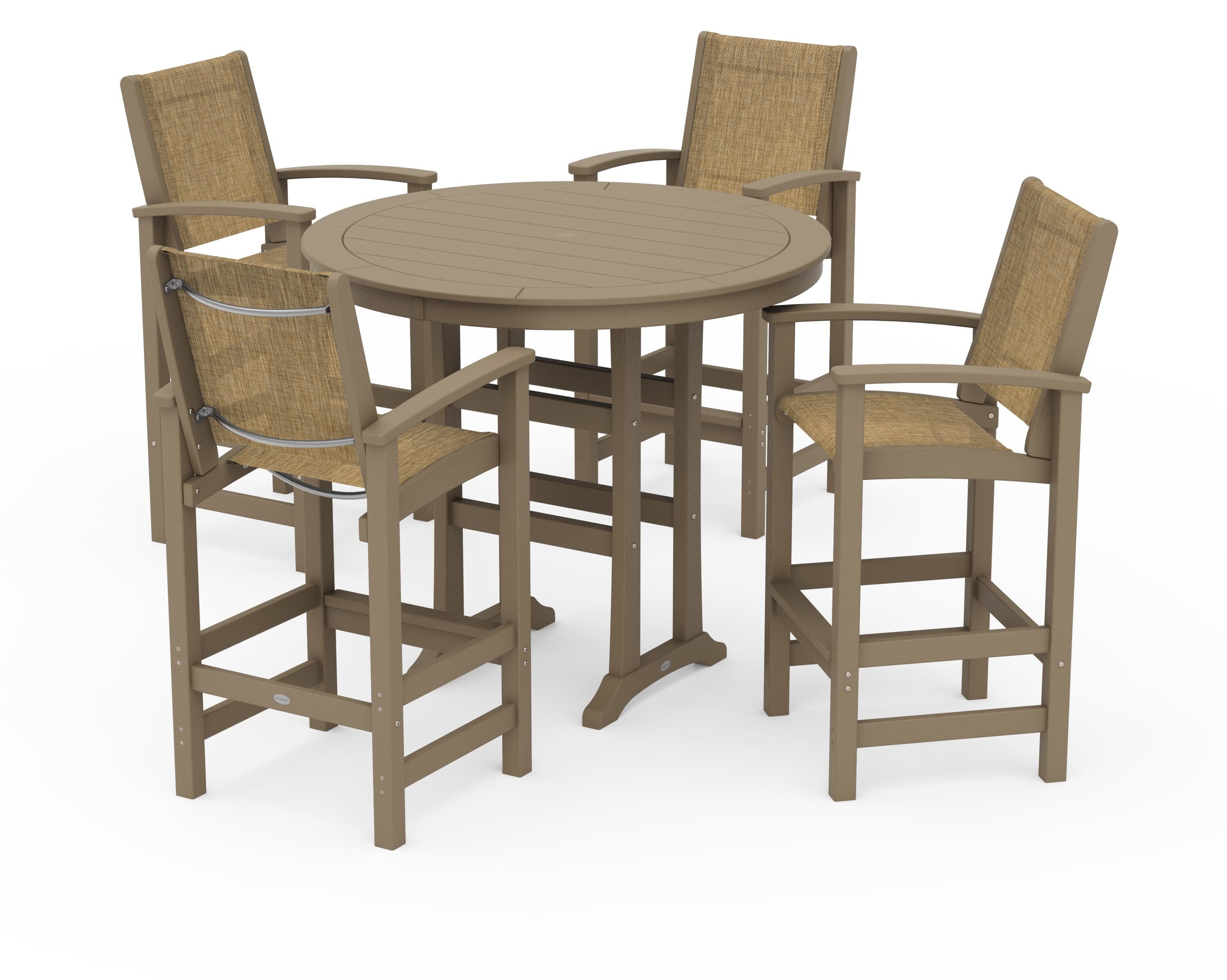 POLYWOOD Coastal 5-Piece Nautical Trestle Bar Set in Vintage Sahara / Burlap Sling
