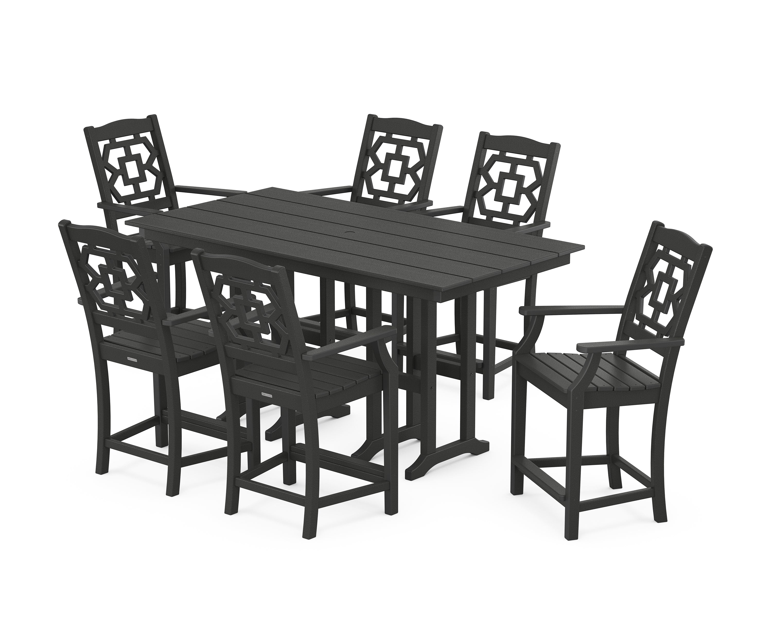 Martha Stewart by POLYWOOD® Chinoiserie Arm Chair 7-Piece Farmhouse Counter Set in Black