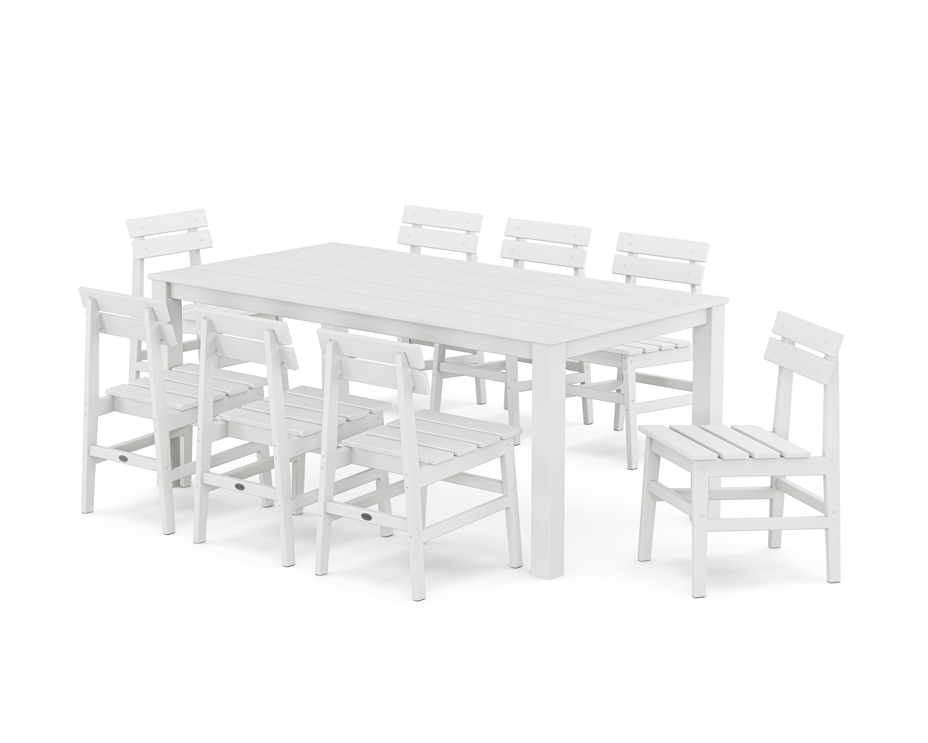 POLYWOOD® Modern Studio Plaza Chair 9-Piece Parsons Dining Set in White