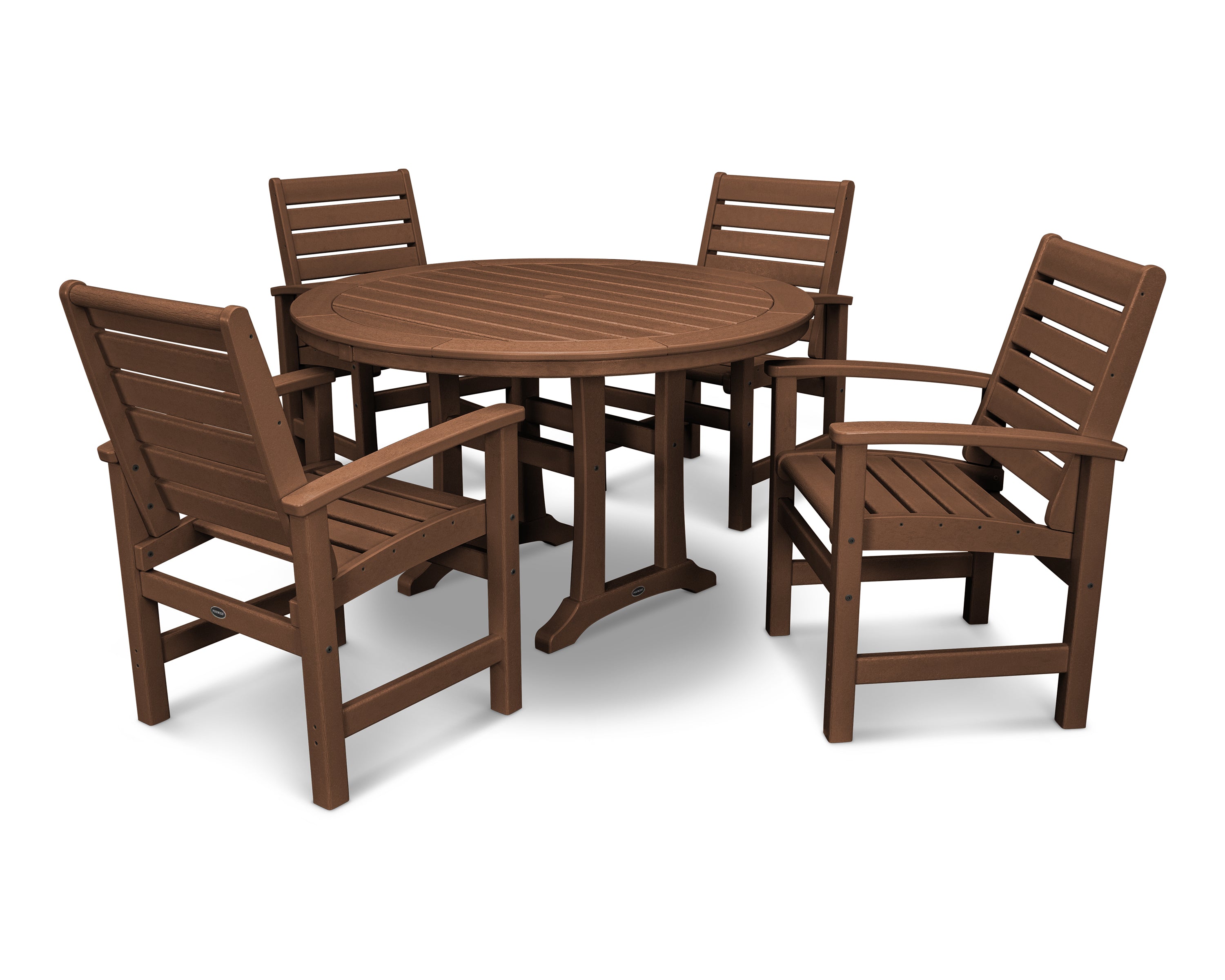 POLYWOOD® Signature 5-Piece Round Dining Set with Trestle Legs in Teak