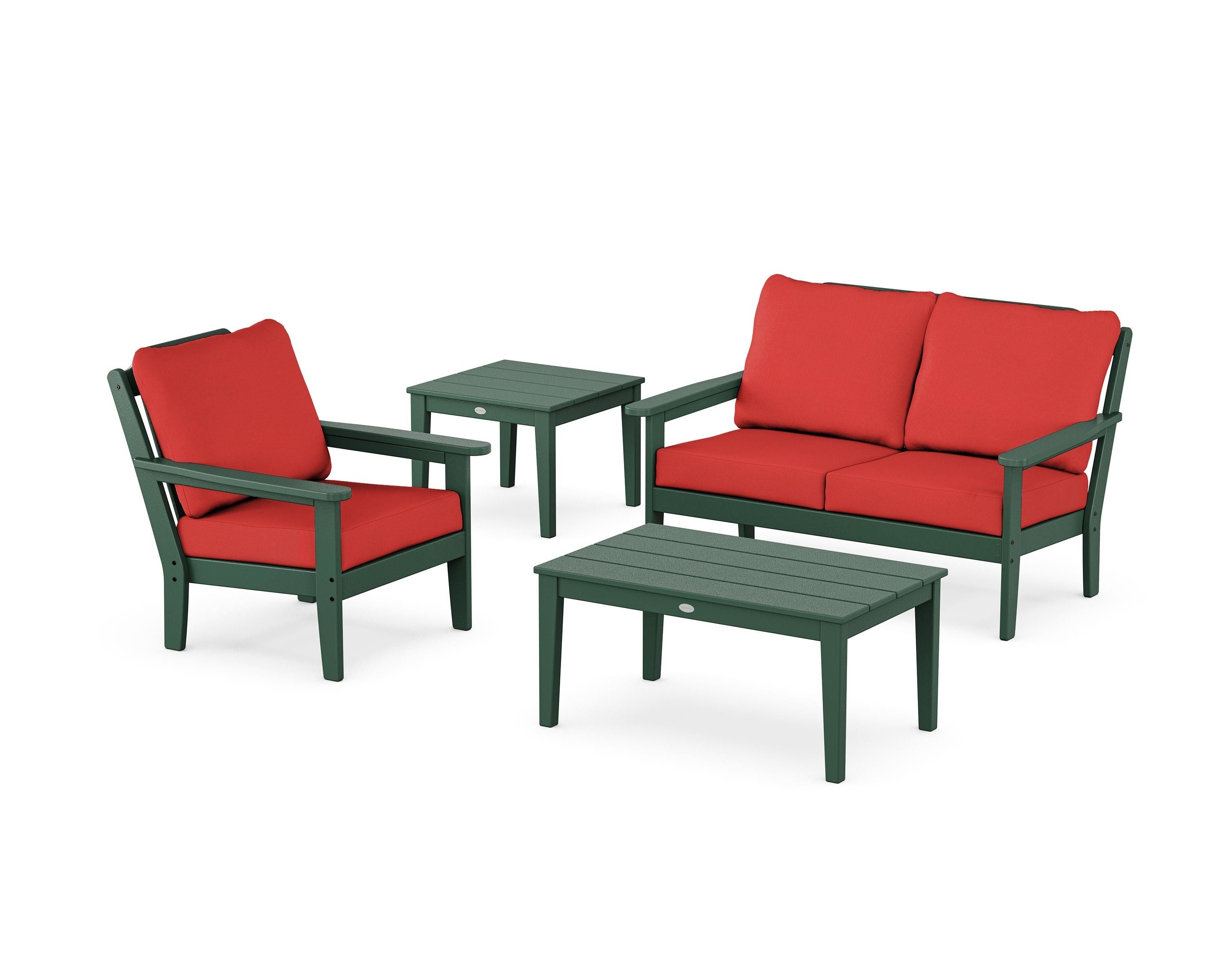 Country Living Wovendale 4-Piece Deep Seating Set in Green / Crimson Linen