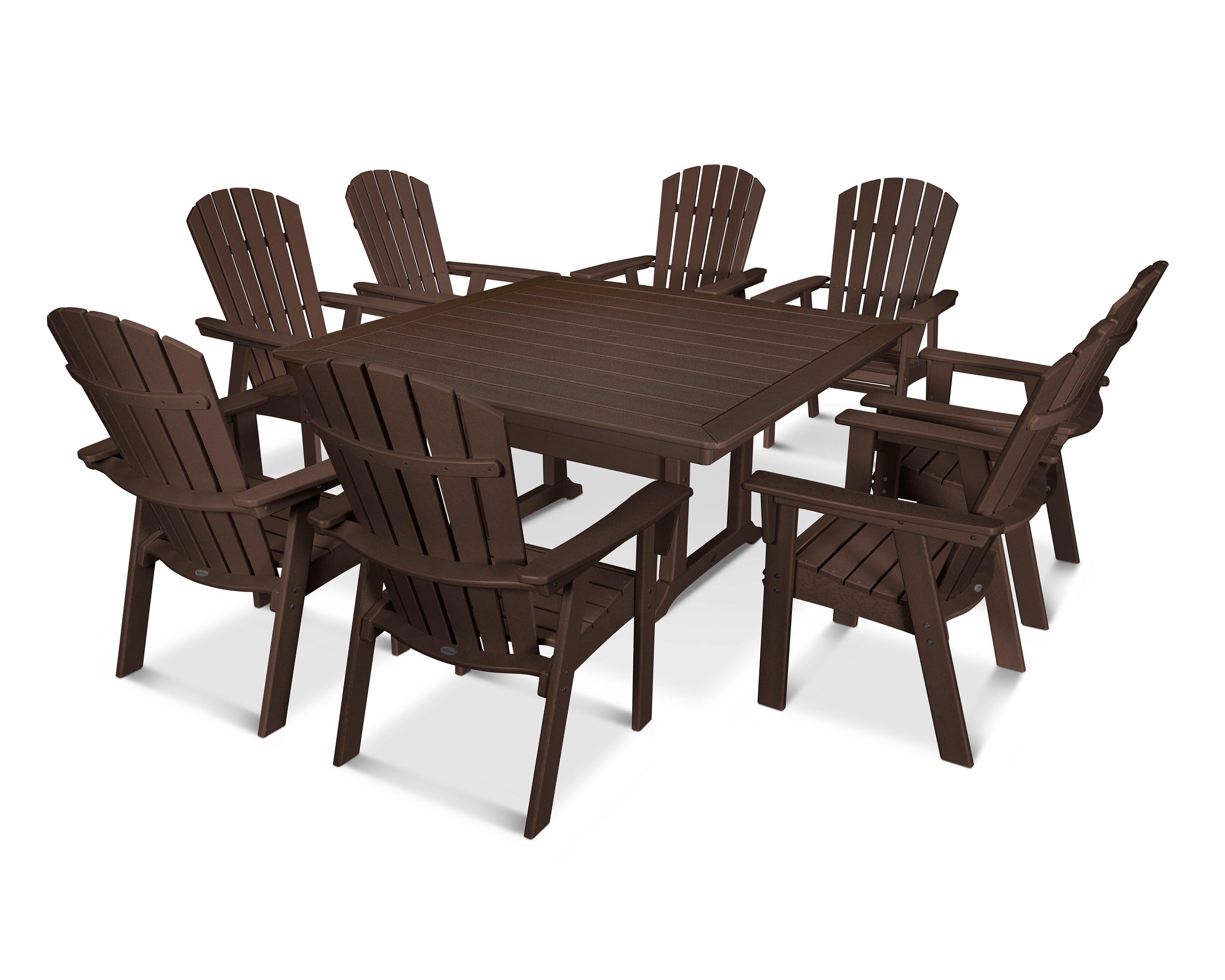 POLYWOOD® Nautical Adirondack 9-Piece Trestle Dining Set in Mahogany