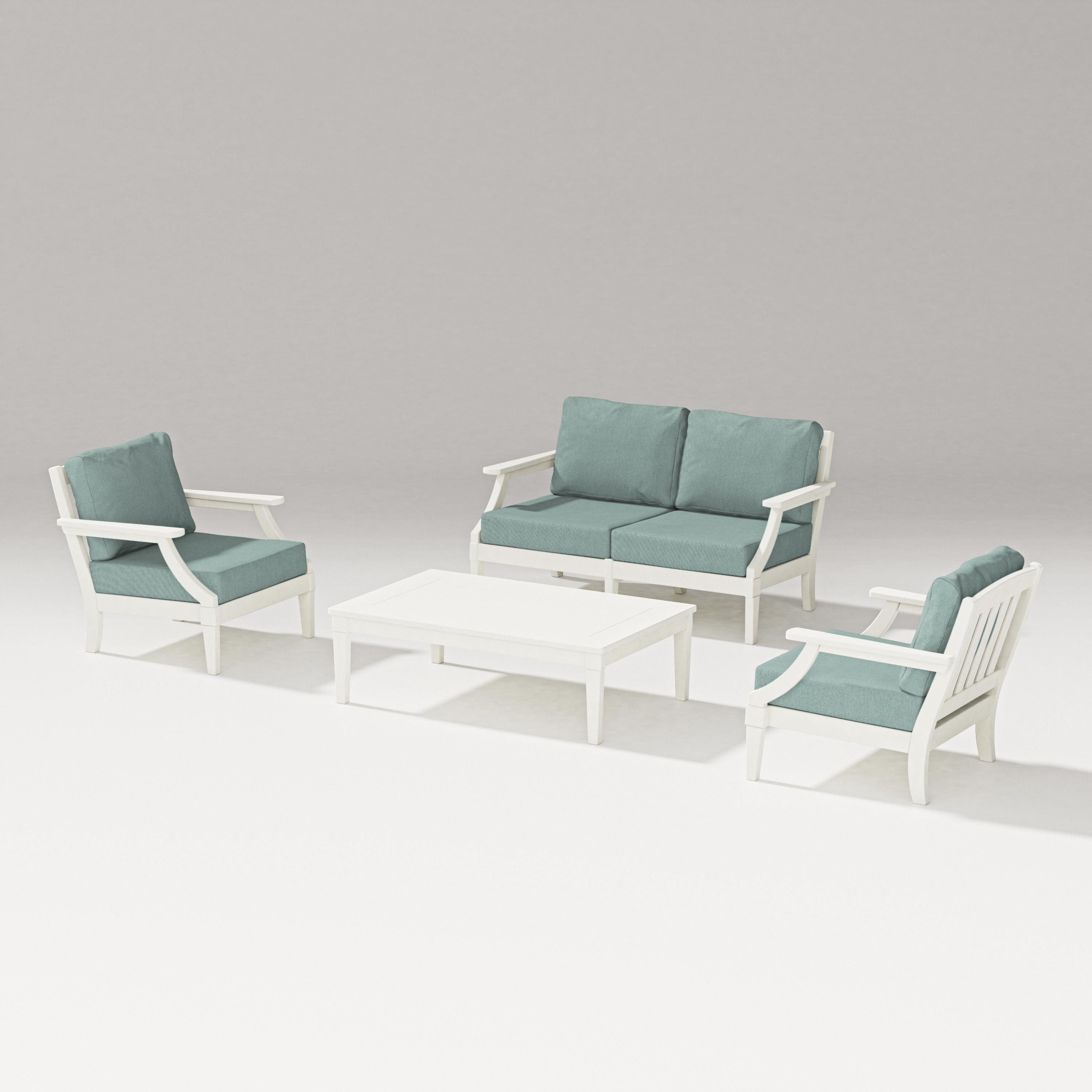 PW Designer Series Estate Lounge 4-Piece Loveseat Set in Vintage White / Glacier Spa