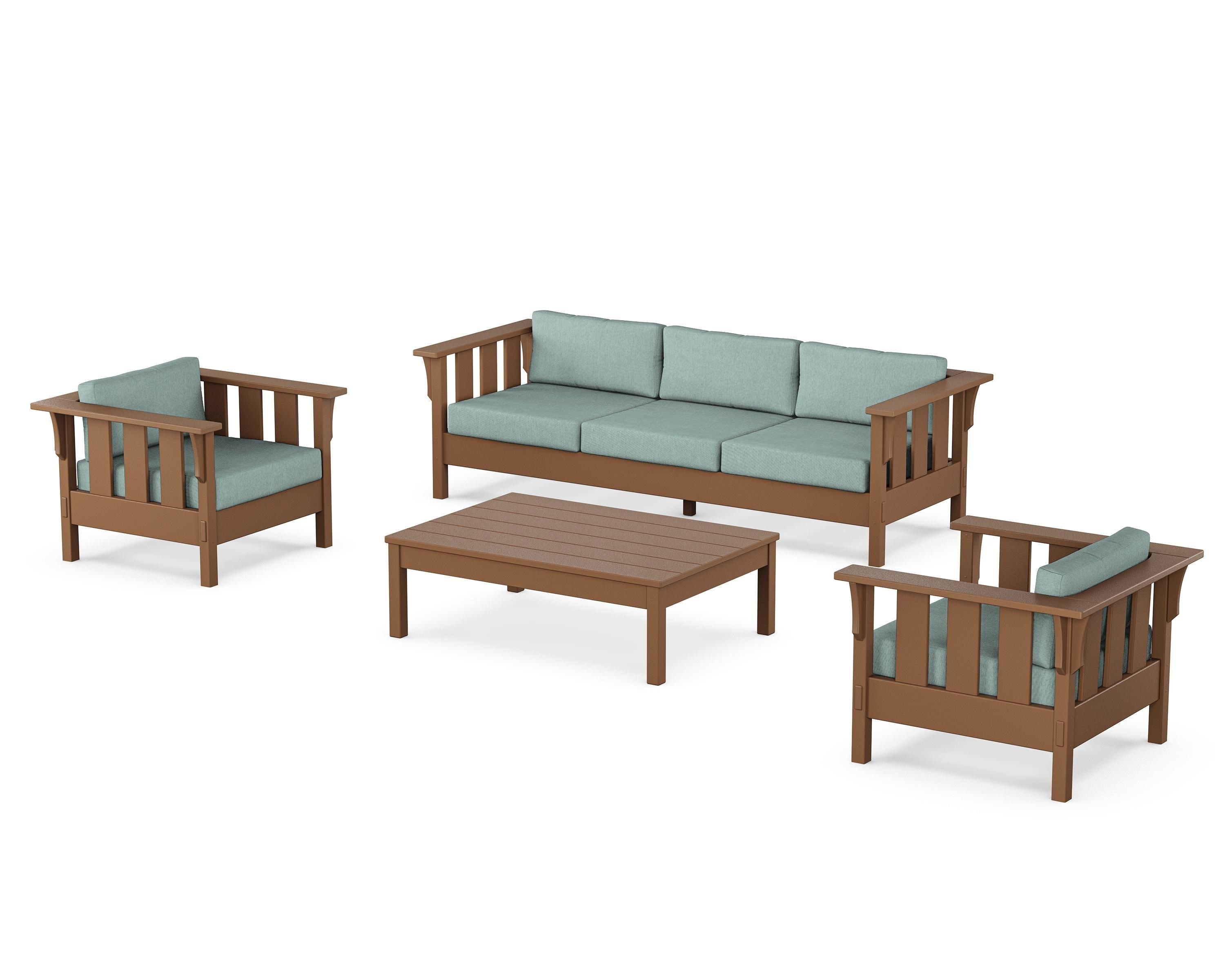 Martha Stewart by POLYWOOD Acadia 4-Piece Deep Seating Set with Sofa in Teak / Glacier Spa