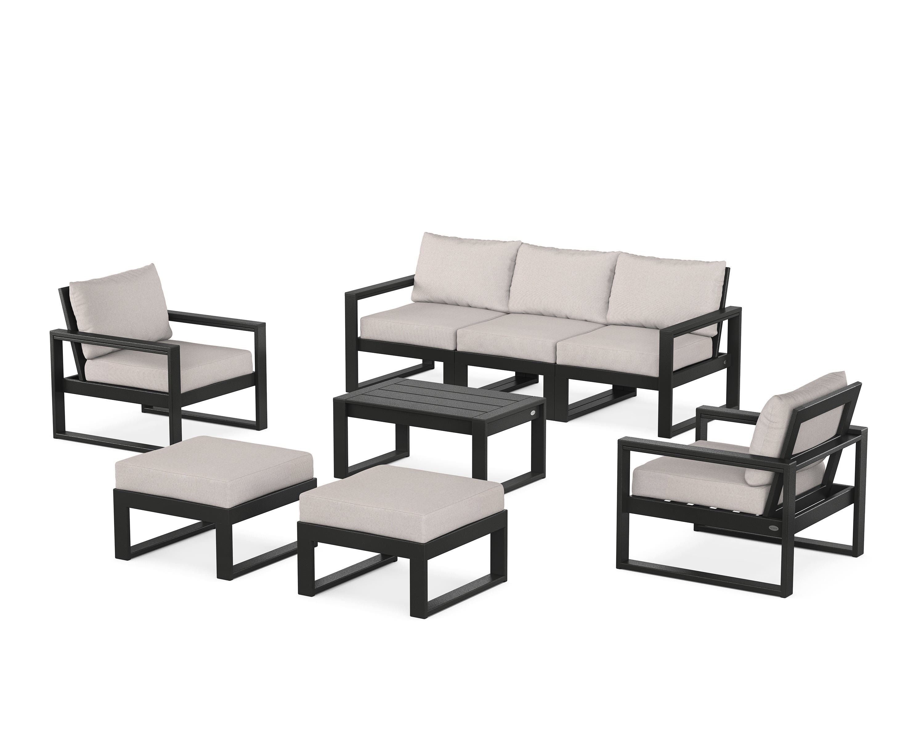 POLYWOOD EDGE Sectional 8-Piece Lounge Sofa Set in Black / Dune Burlap
