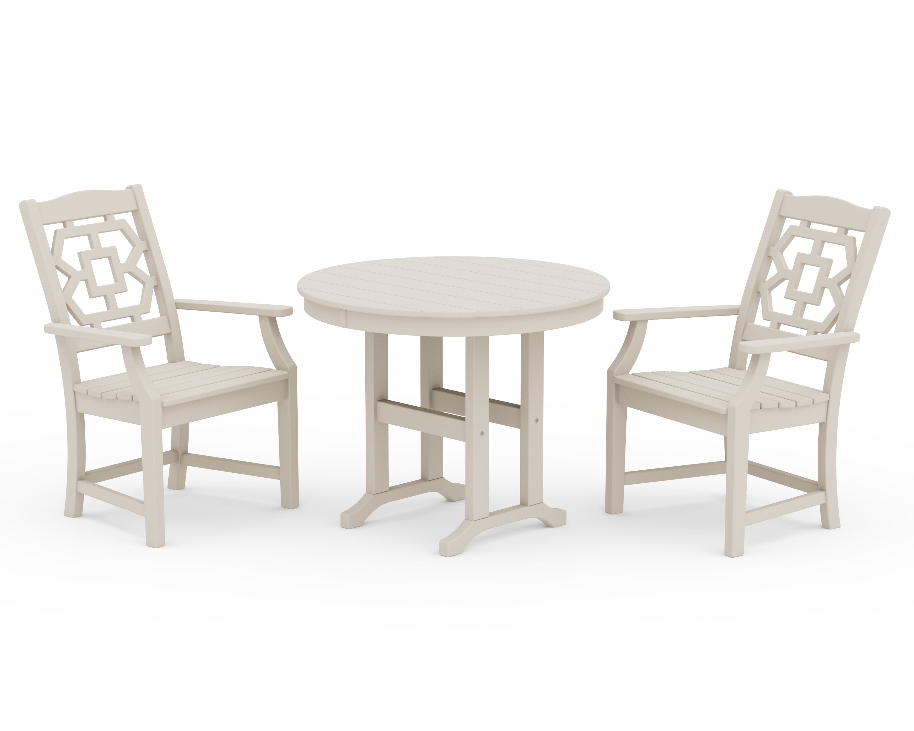 Martha Stewart by POLYWOOD Chinoiserie 3-Piece Farmhouse Dining Set in Sand