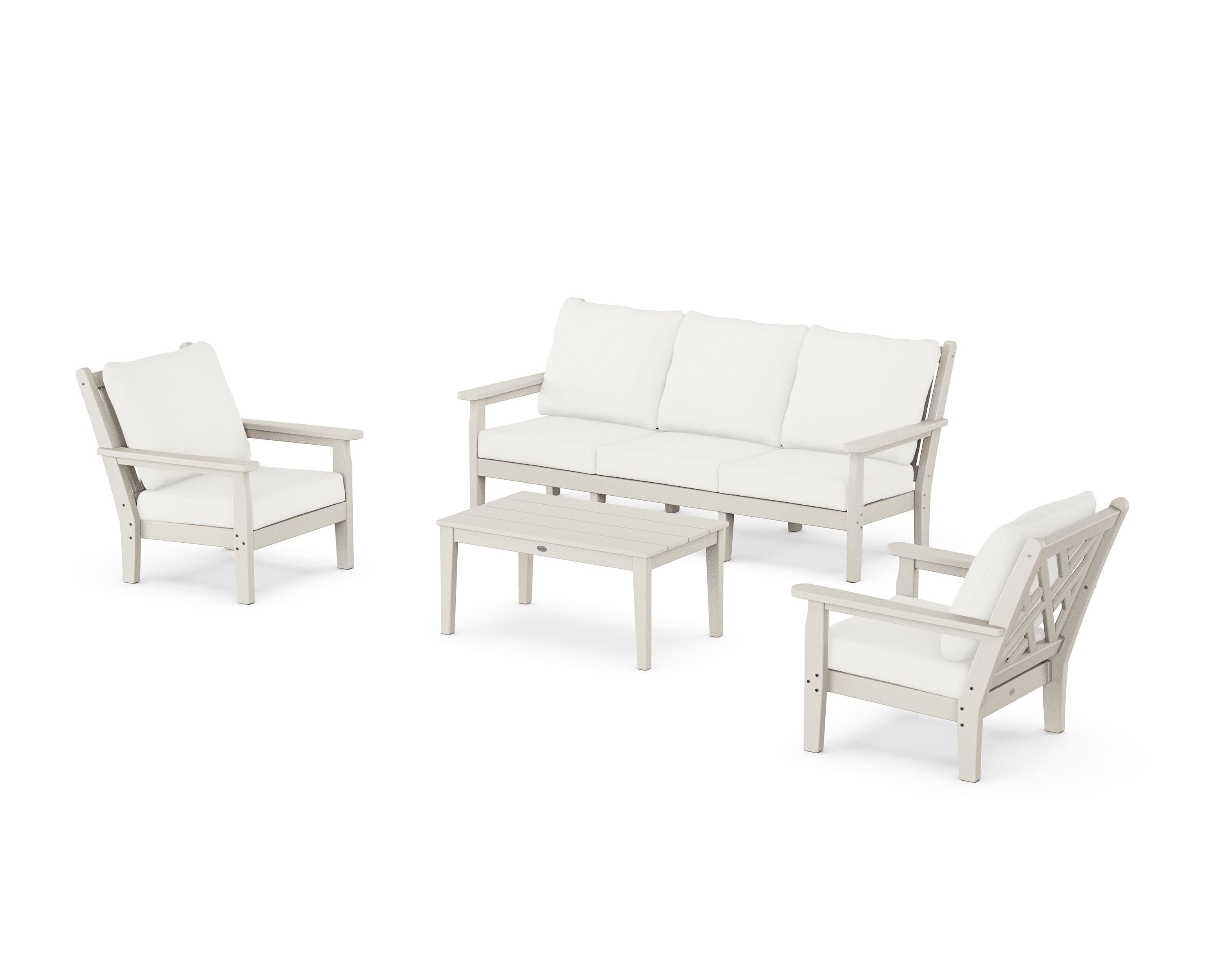 POLYWOOD Chippendale 4-Piece Deep Seating Set with Sofa in Sand / Natural Linen