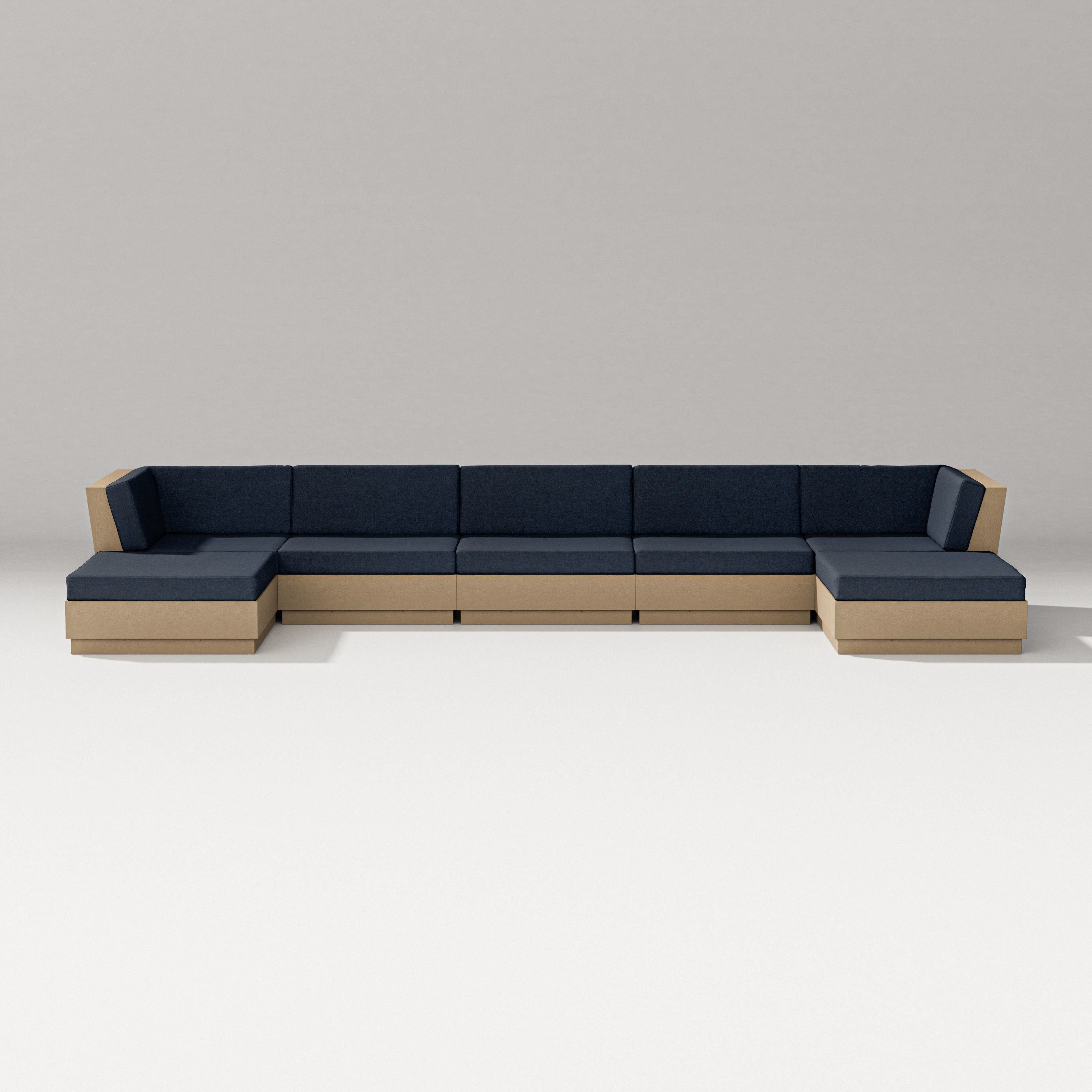 PW Designer Series Elevate 7-Piece Double Chaise Sectional in Vintage Sahara / Marine Indigo