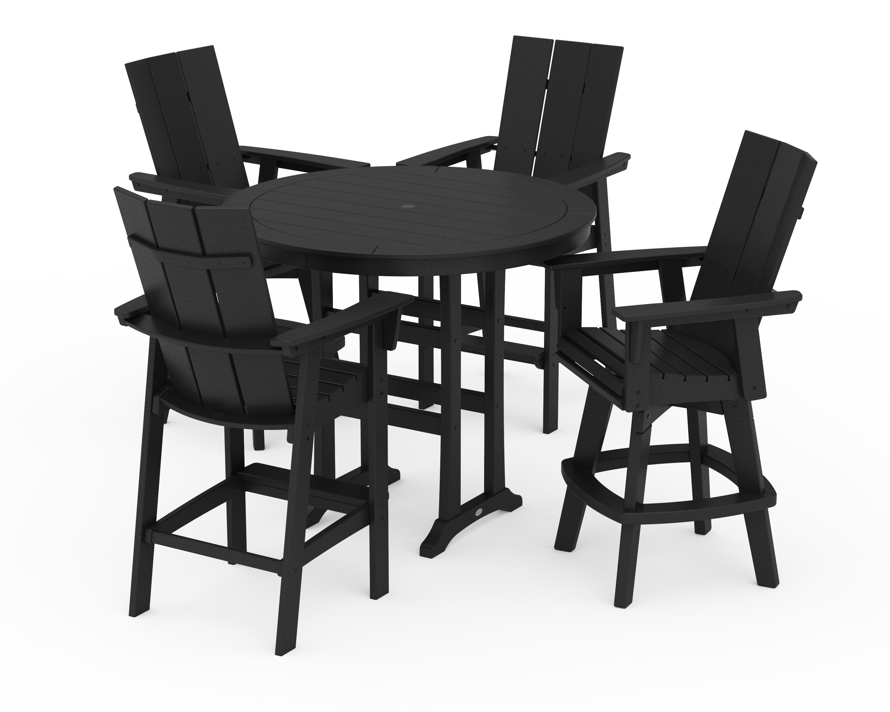 POLYWOOD Modern Adirondack 5-Piece Nautical Trestle Round Bar Set with Swivels in Black