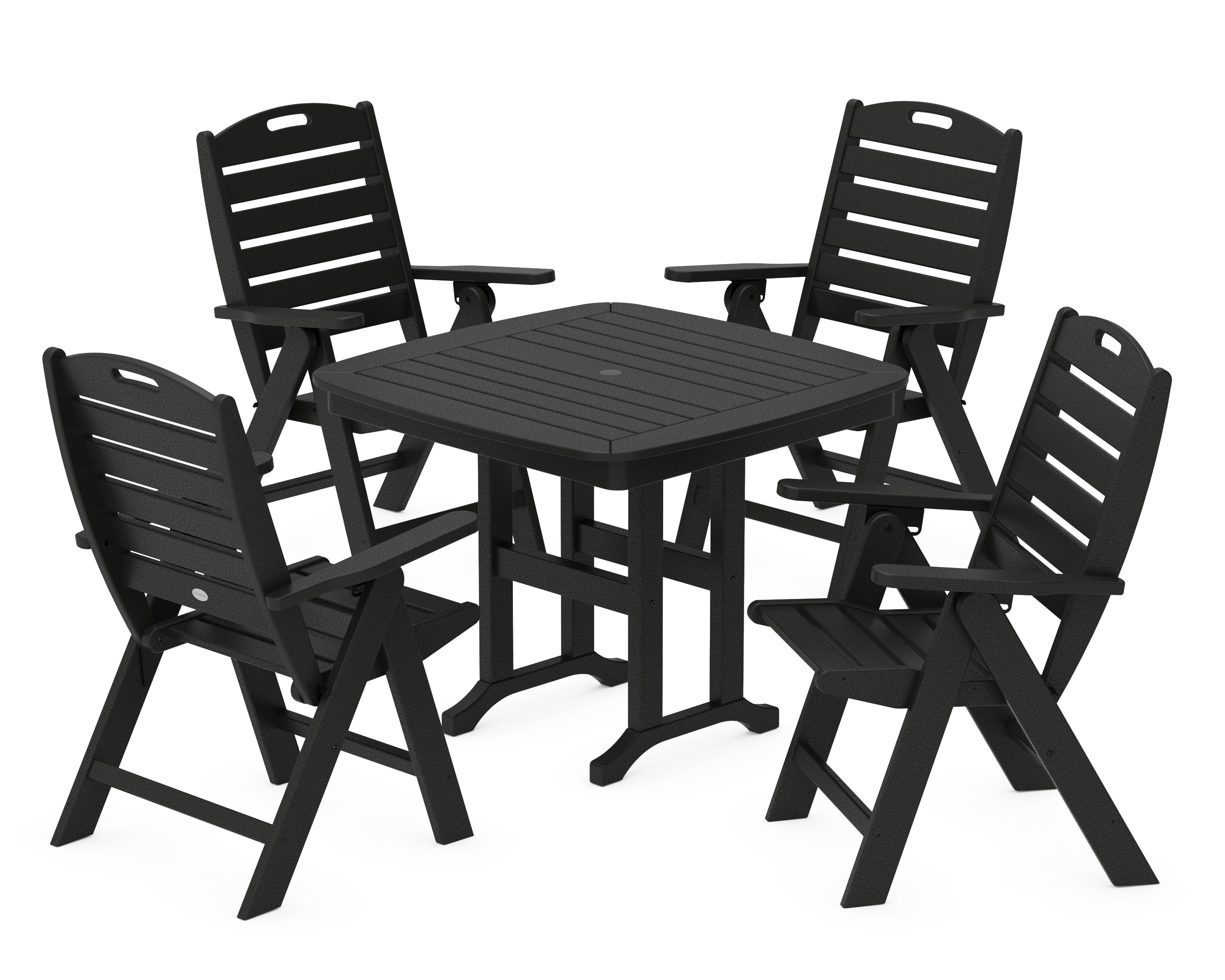 POLYWOOD Nautical Folding Highback Chair 5-Piece Dining Set in Black