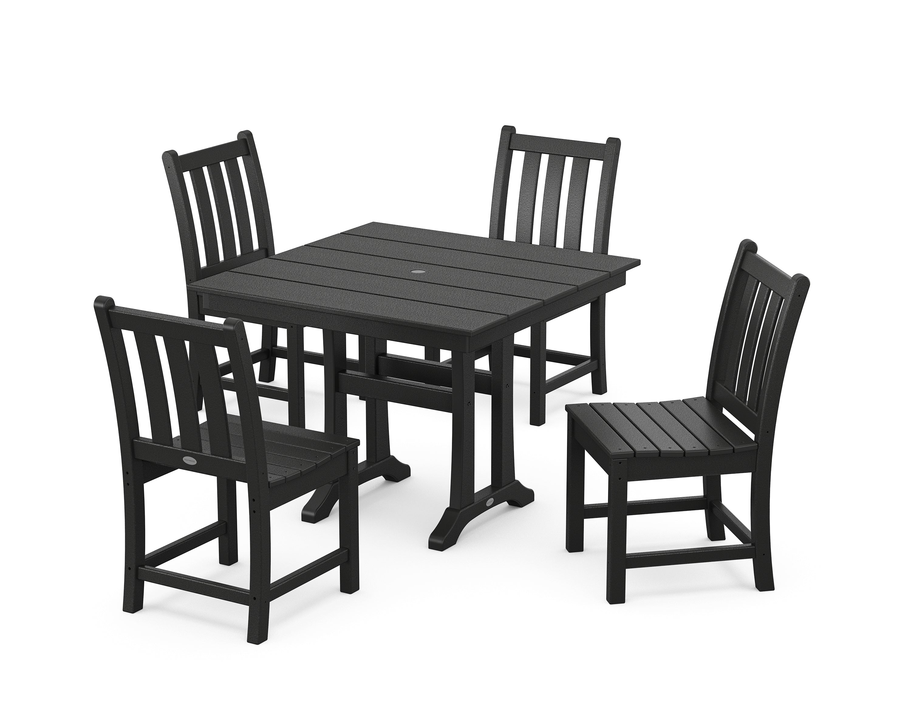 POLYWOOD® Traditional Garden 5-Piece Farmhouse Trestle Dining Set in Black