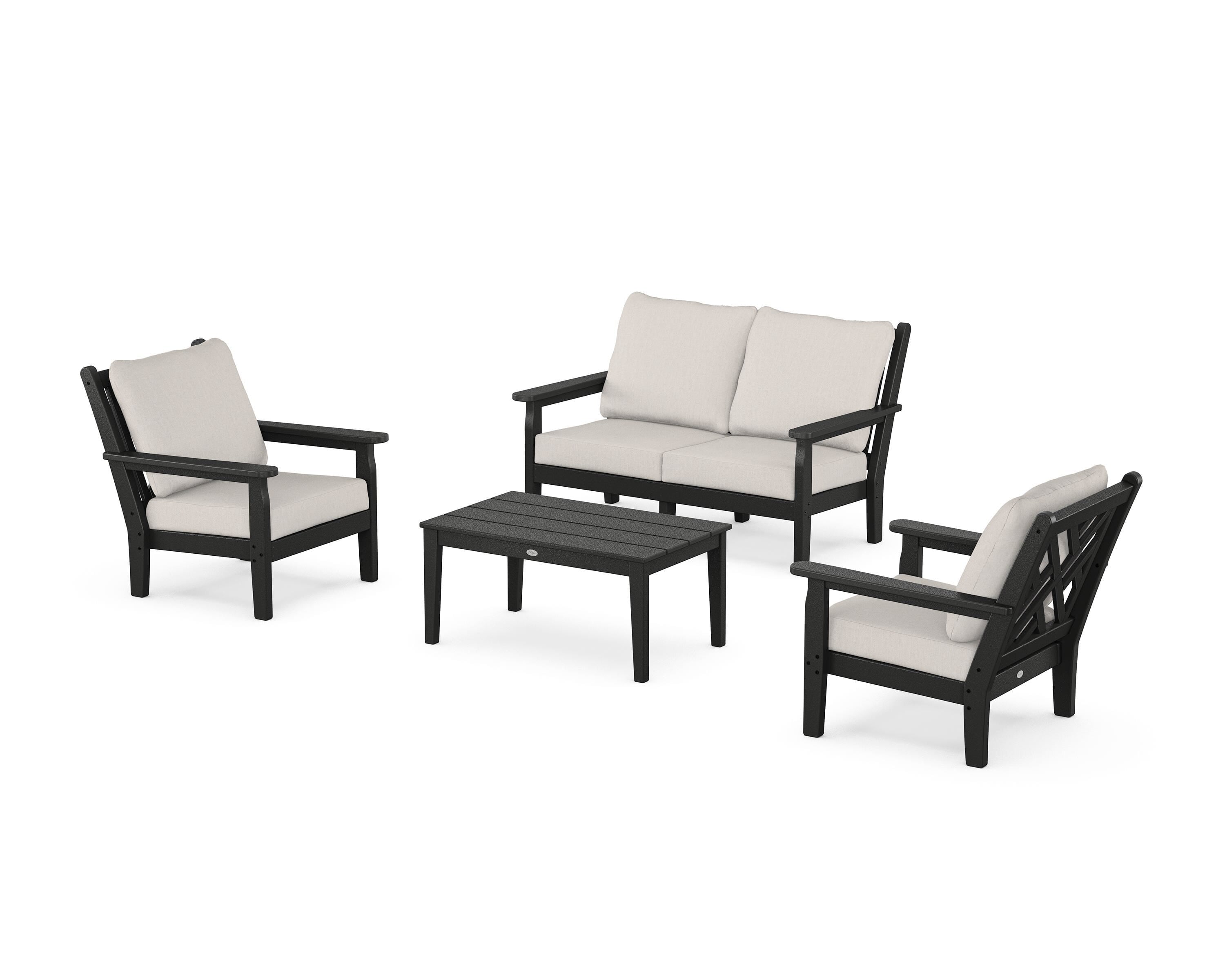 POLYWOOD Chippendale 4-Piece Deep Seating Set with Loveseat in Black / Cast Ash